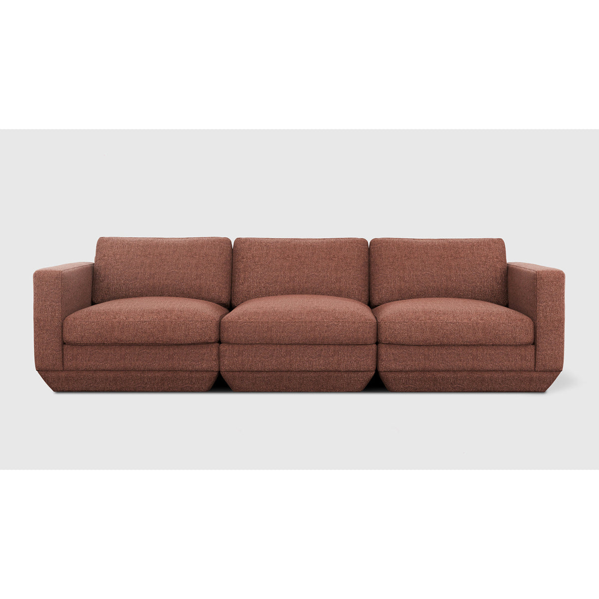 Podium Modular 3PC Sofa by Gus* — rust-toned upholstery in a straight front view