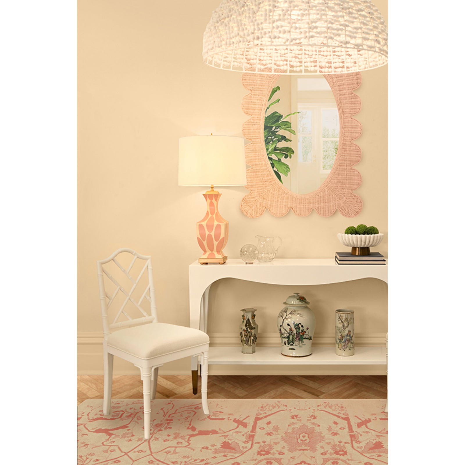 Lillian Scalloped Edge Rectangular Frame with Oval Mirror