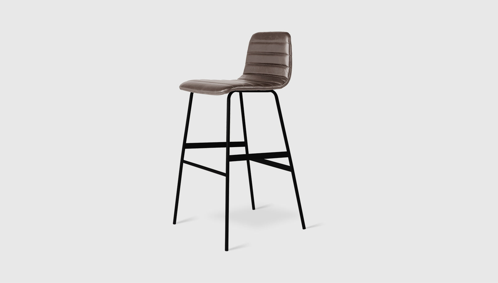 Lecture Bar Stool Upholstered Saddle Grey Leather / BlackBar Stool Gus*  Saddle Grey Leather Black  Four Hands, Mid Century Modern Furniture, Old Bones Furniture Company, Old Bones Co, Modern Mid Century, Designer Furniture, https://www.oldbonesco.com/