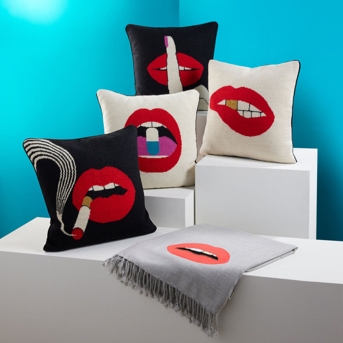 Lips Bitten Needlepoint Pillow