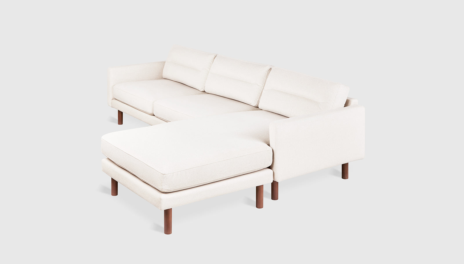 Miller Bi-Sectional Merino Cream / WalnutSofa Gus* Merino Cream Walnut Four Hands, Mid Century Modern Furniture, Old Bones Furniture Company, Old Bones Co, Modern Mid Century, Designer Furniture, https://www.oldbonesco.com/