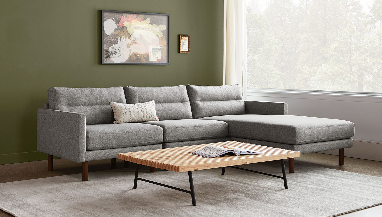 Miller Bi-Sectional Sofa Gus* Four Hands, Mid Century Modern Furniture, Old Bones Furniture Company, Old Bones Co, Modern Mid Century, Designer Furniture, https://www.oldbonesco.com/