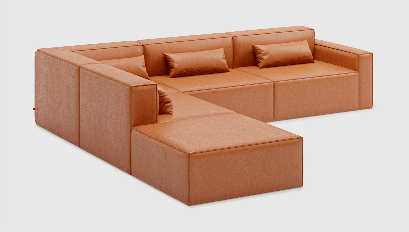Mix Modular 5-PC Sectional Vegan Appleskin Leather Cognac / Left FacingSectional Gus* Vegan Appleskin Leather Cognac Left Facing Four Hands, Mid Century Modern Furniture, Old Bones Furniture Company, Old Bones Co, Modern Mid Century, Designer Furniture, https://www.oldbonesco.com/