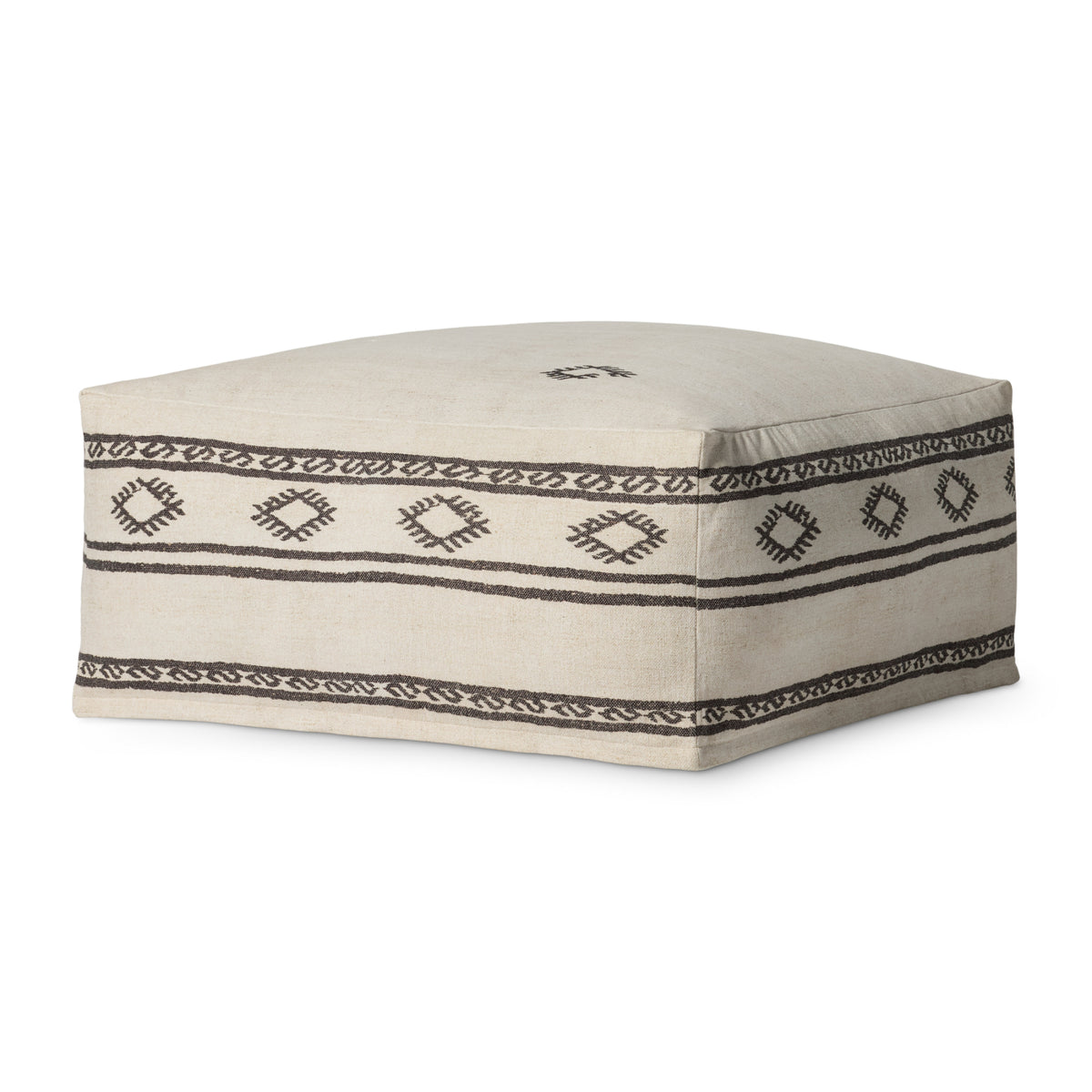 Loloi LPF0042 Ivory/Brown 36" x 36" x 17" Pouf by Loloi