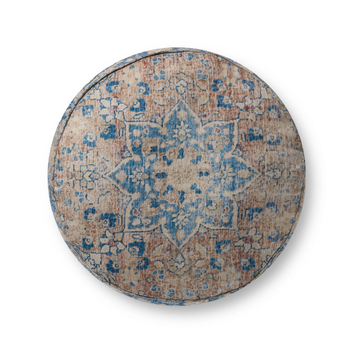 Loloi LPF211 Blue/Tangerine 18 x 18 x 20 Pouf by Loloi