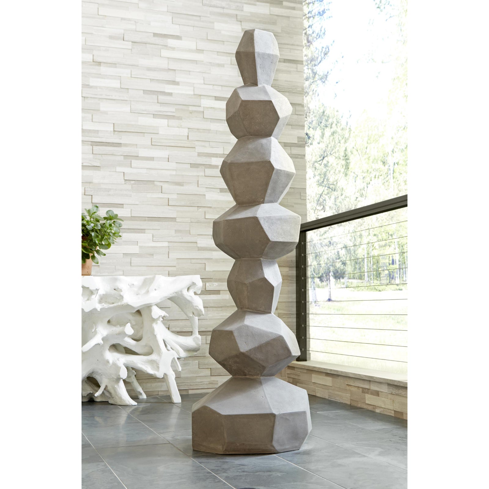 Faceted Rock Column Sculpture