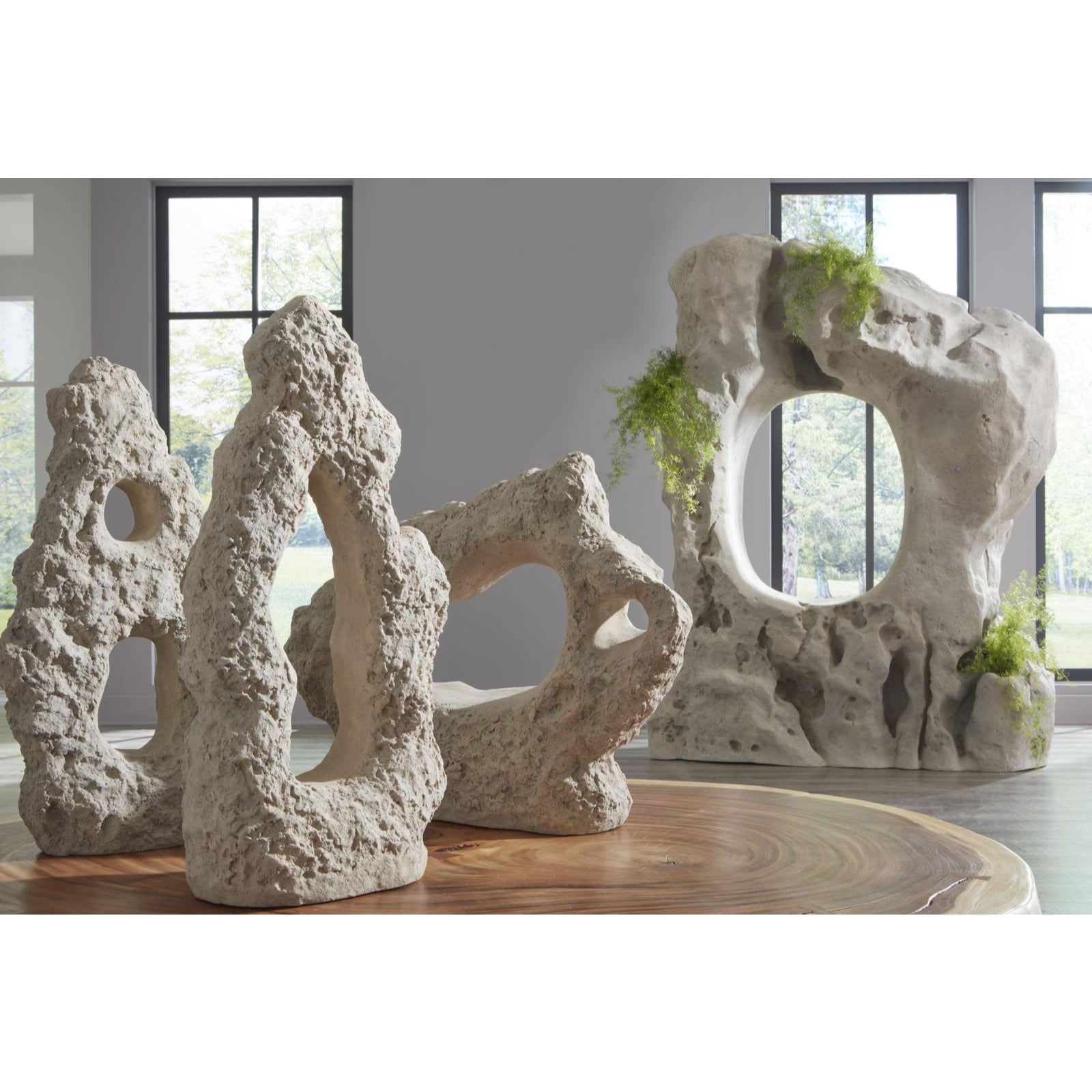 Cast Stone Double Hole Table Top Sculpture