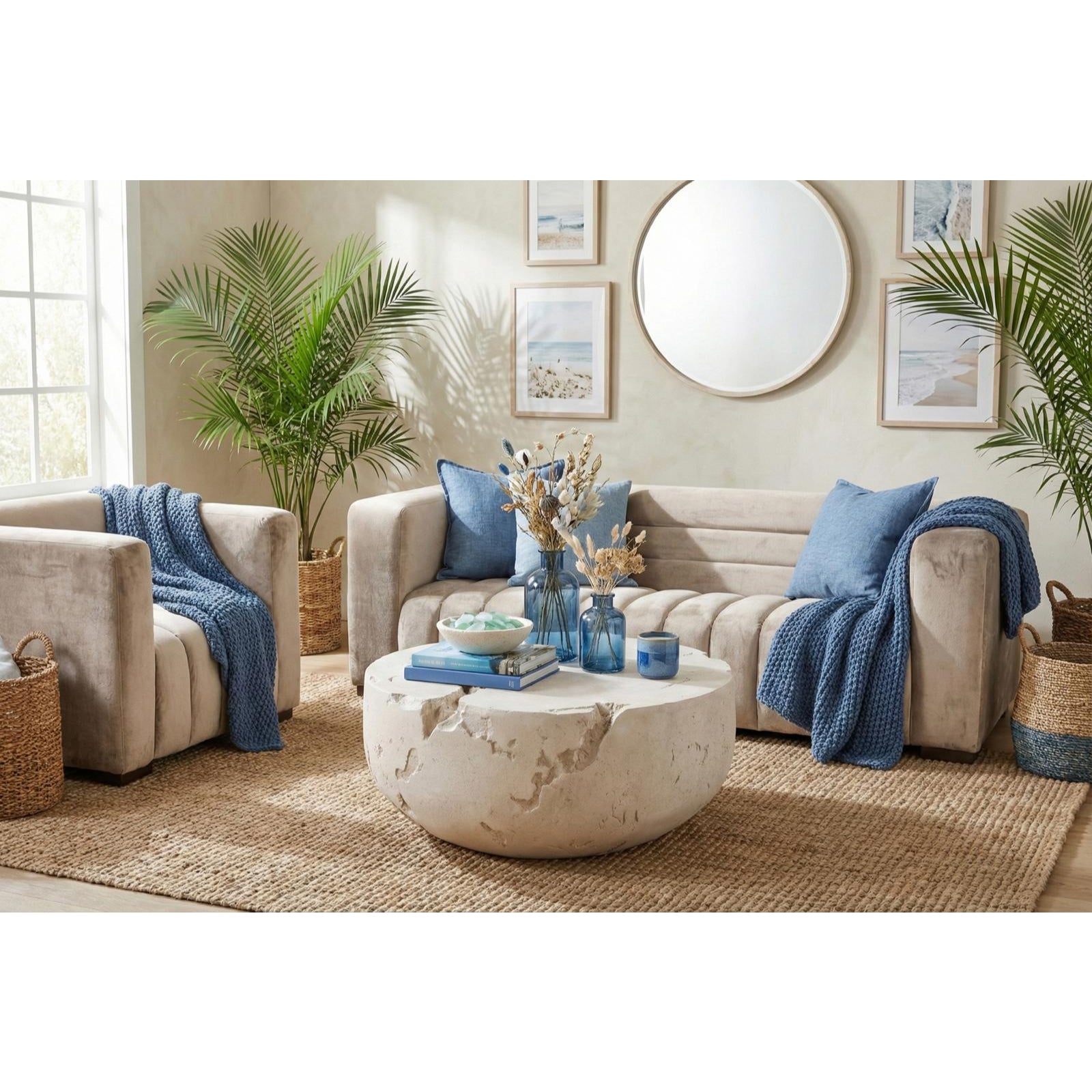 Cast Round Cheese Stone Coffee Table