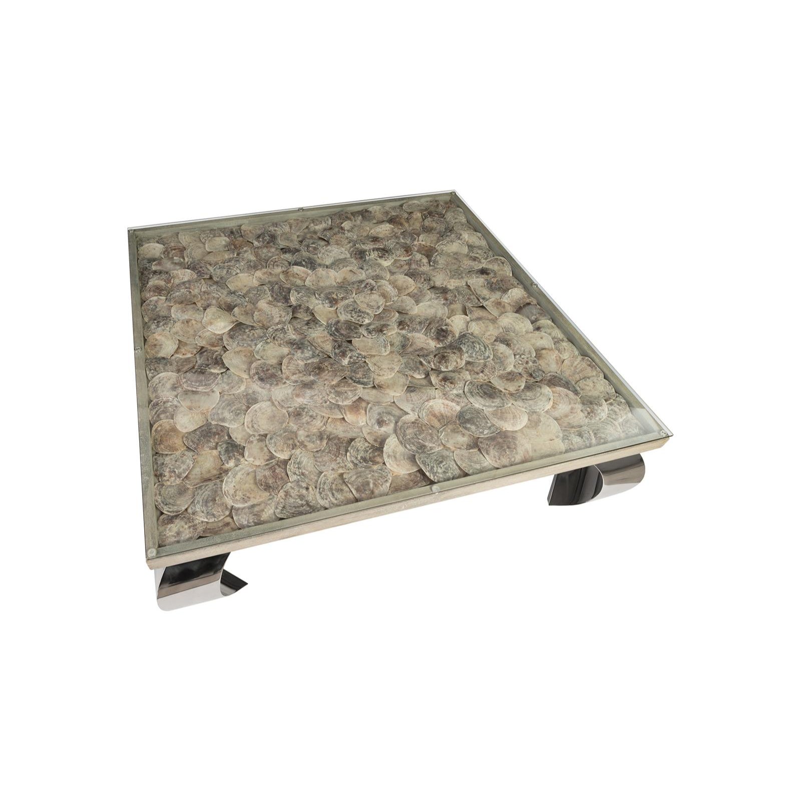 Shell Glass Top Coffee Table with Ming Stainless Steel Legs