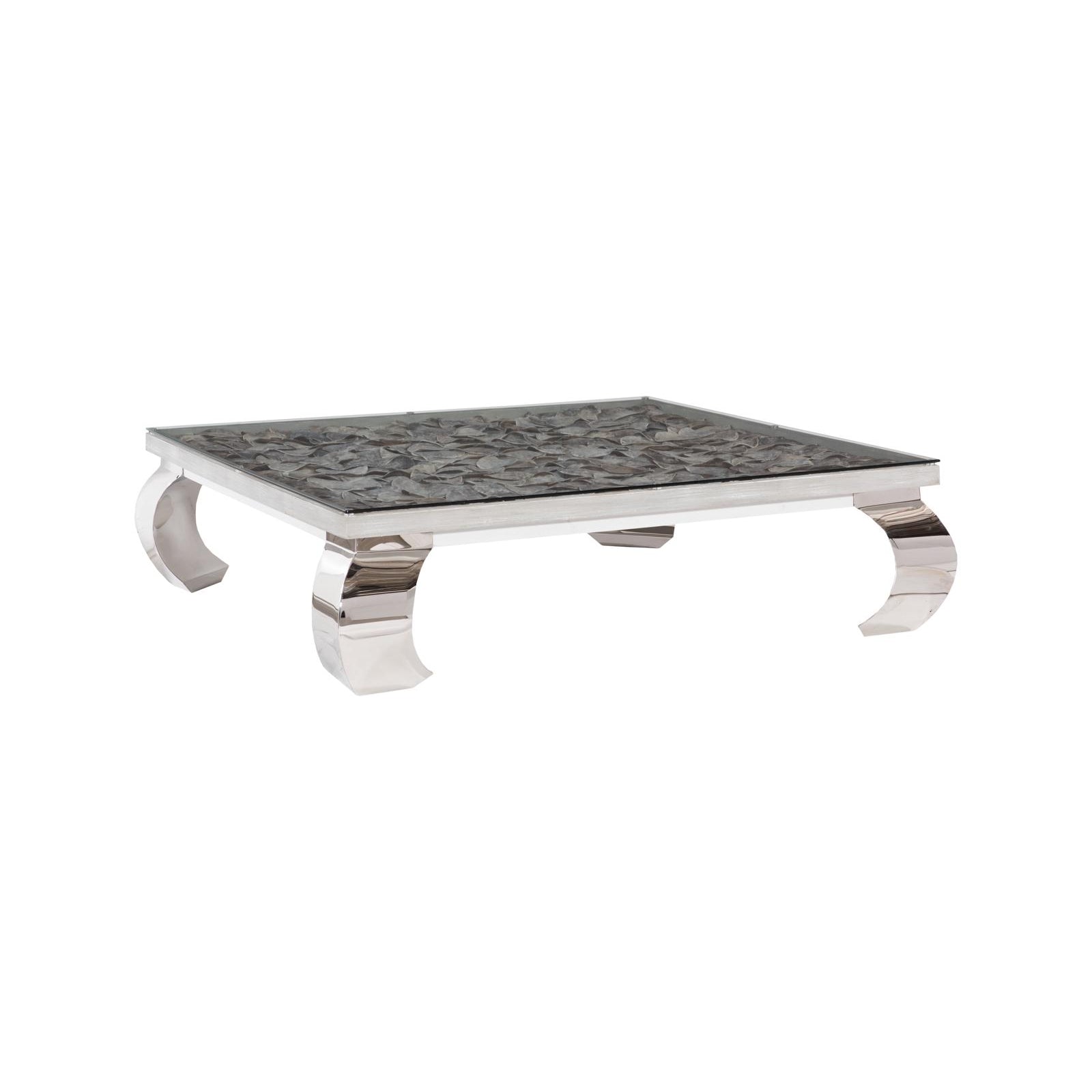 Shell Glass Top Coffee Table with Ming Stainless Steel Legs