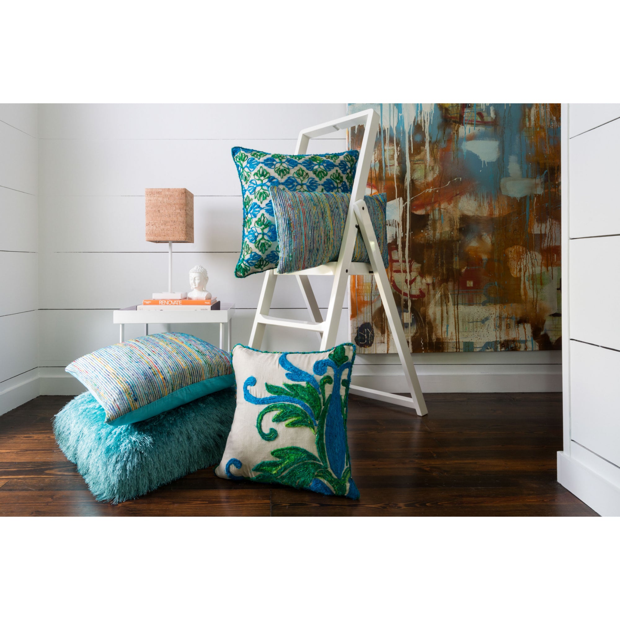 Loloi P0242 Blue/Multi Cover with Poly Pillow