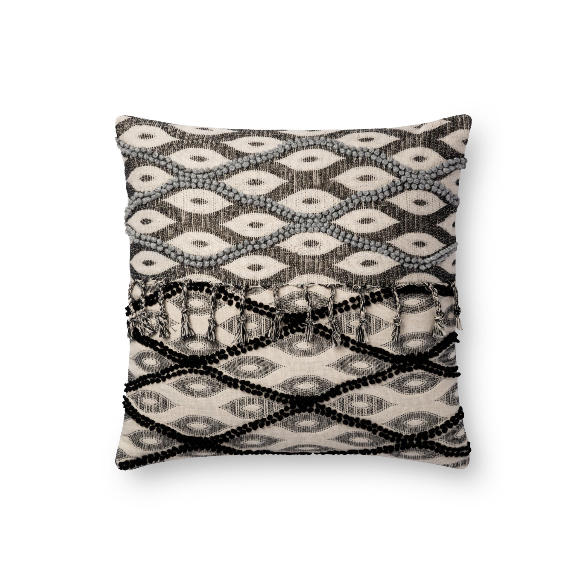 Loloi P0698 Black/White 18" x 18" Cover with Poly Pillow