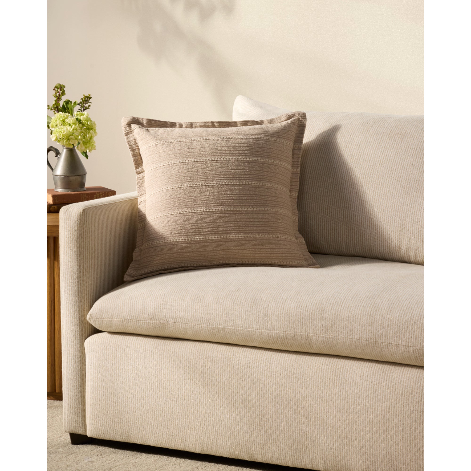 Chris Loves Julia x Loloi Howie Natural 18'' x 18'' Cover with Poly Pillow