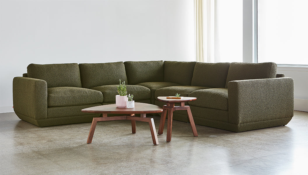Podium Modular 5PC Corner Sectional Sectionals Gus* Four Hands, Mid Century Modern Furniture, Old Bones Furniture Company, Old Bones Co, Modern Mid Century, Designer Furniture, https://www.oldbonesco.com/
