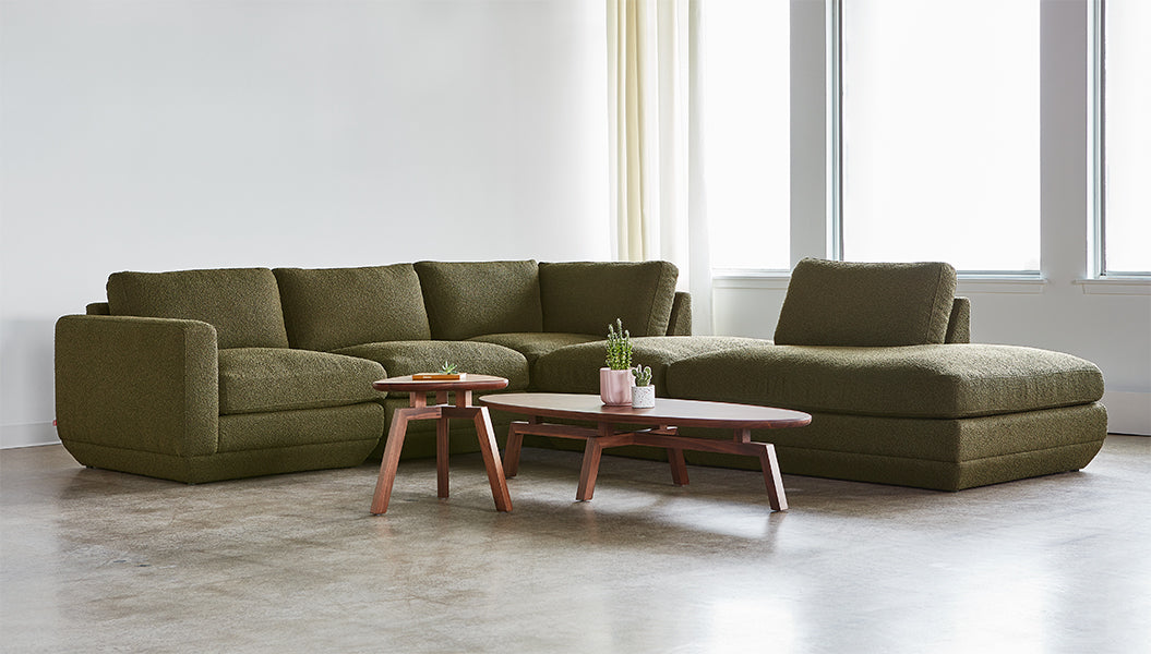 Podium Modular Arm Right Sofa Gus* Four Hands, Mid Century Modern Furniture, Old Bones Furniture Company, Old Bones Co, Modern Mid Century, Designer Furniture, https://www.oldbonesco.com/