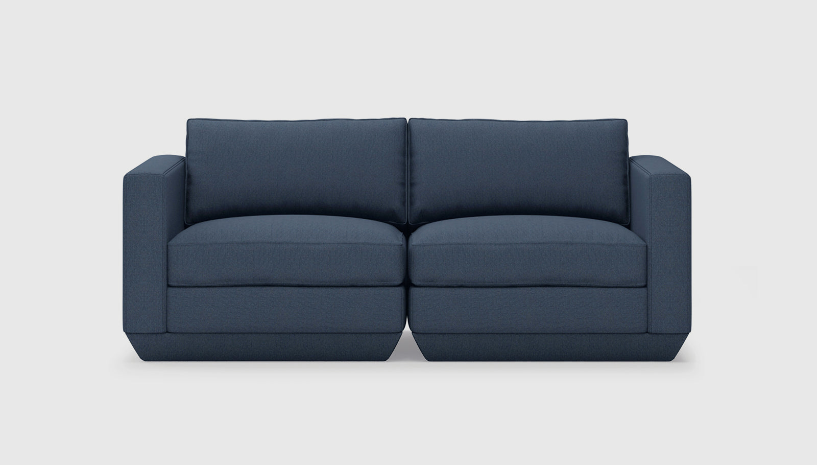 Podium Modular 2PC Sofa Hanson NavySofa Gus* Hanson Navy Four Hands, Mid Century Modern Furniture, Old Bones Furniture Company, Old Bones Co, Modern Mid Century, Designer Furniture, https://www.oldbonesco.com/