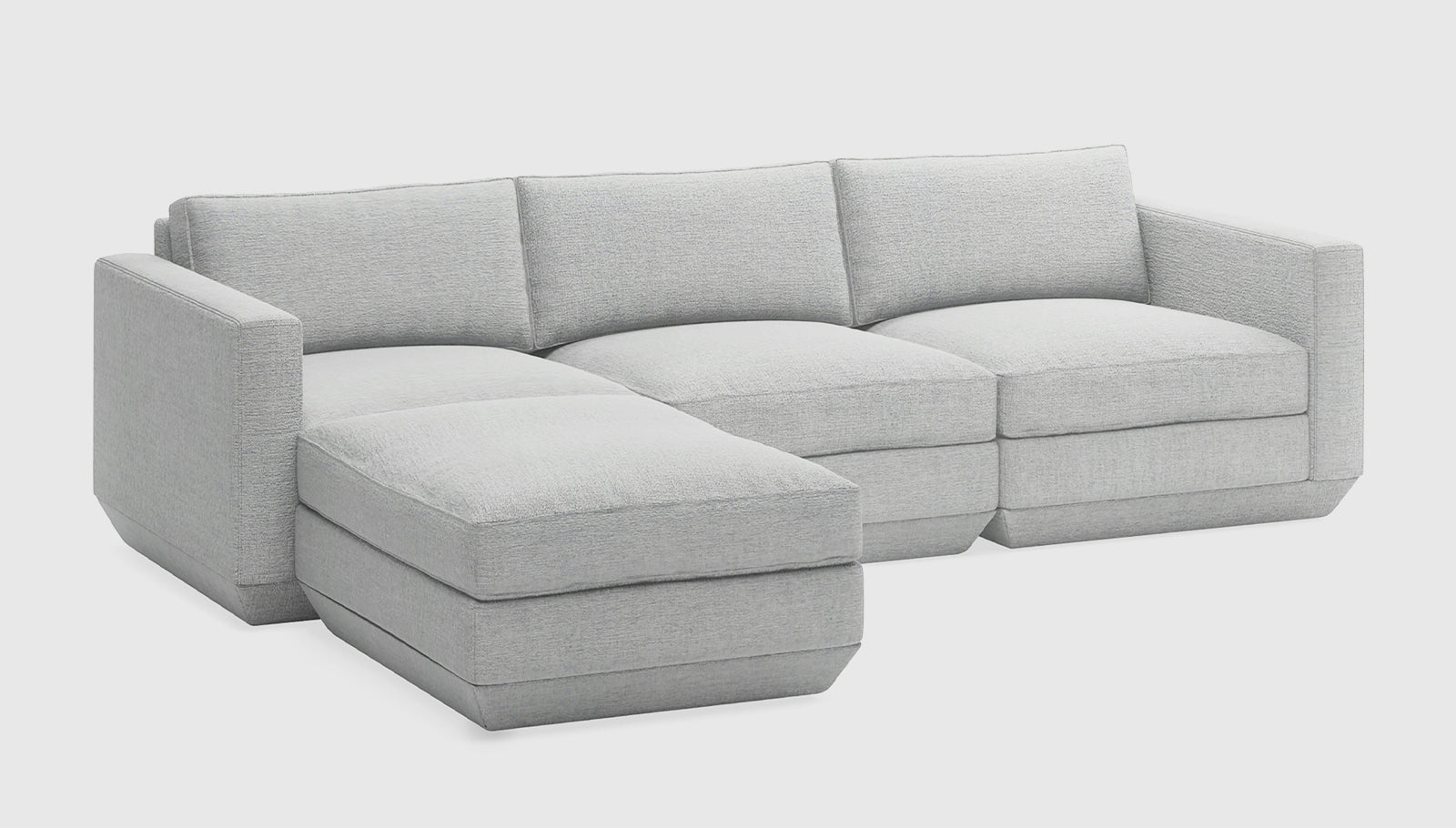 Podium Modular 4PC Sectional Bayview Silver / Left FacingSectionals Gus* Bayview Silver Left Facing Four Hands, Mid Century Modern Furniture, Old Bones Furniture Company, Old Bones Co, Modern Mid Century, Designer Furniture, https://www.oldbonesco.com/