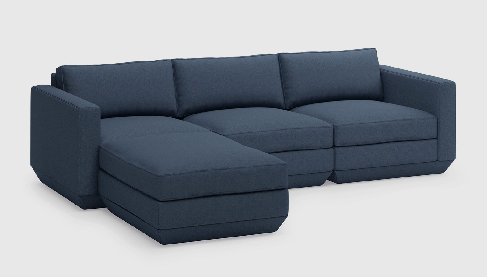 Podium Modular 4PC Sectional Hanson Navy / Left FacingSectionals Gus* Hanson Navy Left Facing Four Hands, Mid Century Modern Furniture, Old Bones Furniture Company, Old Bones Co, Modern Mid Century, Designer Furniture, https://www.oldbonesco.com/