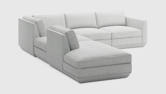 Podium Modular 5PC Seating Group A Bayview Silver / Left FacingSectionals Gus*  Bayview Silver Left Facing  Four Hands, Mid Century Modern Furniture, Old Bones Furniture Company, Old Bones Co, Modern Mid Century, Designer Furniture, https://www.oldbonesco.com/