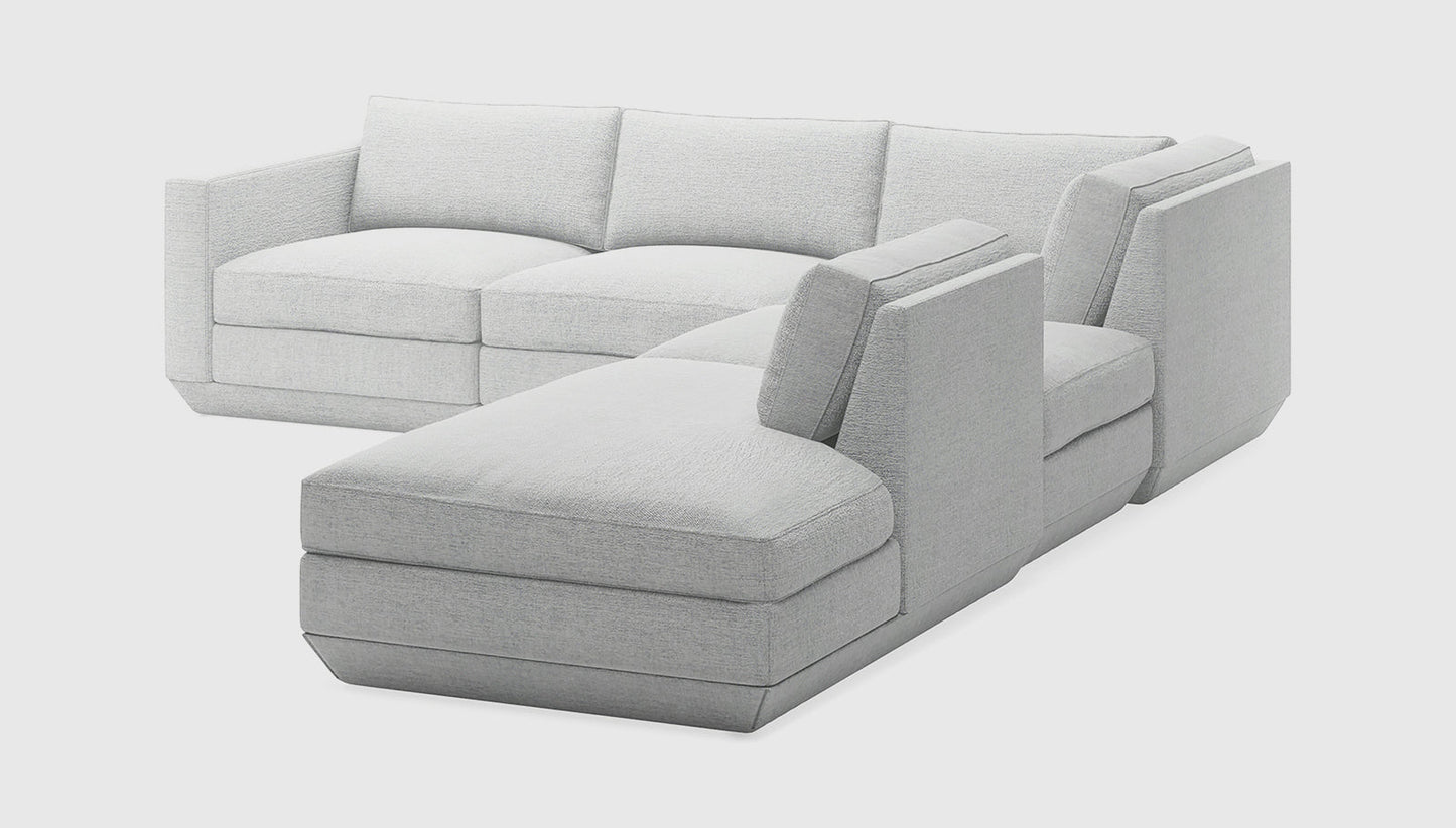 Podium Modular 5PC Seating Group A Bayview Silver / Right FacingSectionals Gus*  Bayview Silver Right Facing  Four Hands, Mid Century Modern Furniture, Old Bones Furniture Company, Old Bones Co, Modern Mid Century, Designer Furniture, https://www.oldbonesco.com/