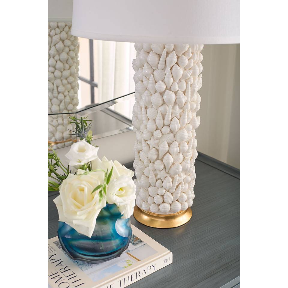 Sanibel Lamp with Shade 17-inch White Linen with Gold