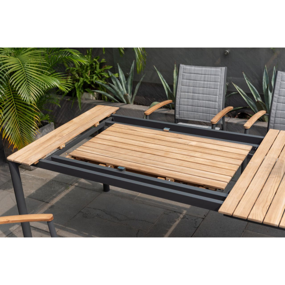 Topaz Dark Teak and Aluminum Rectangular Extendable Table