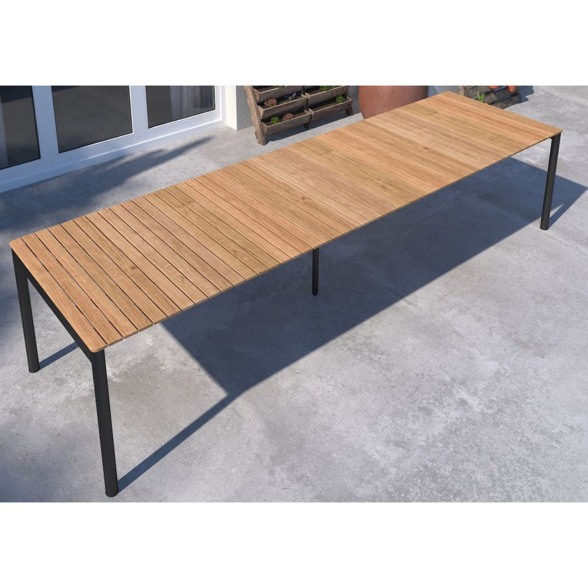 Topaz Dark Teak and Aluminum Rectangular Extendable Table