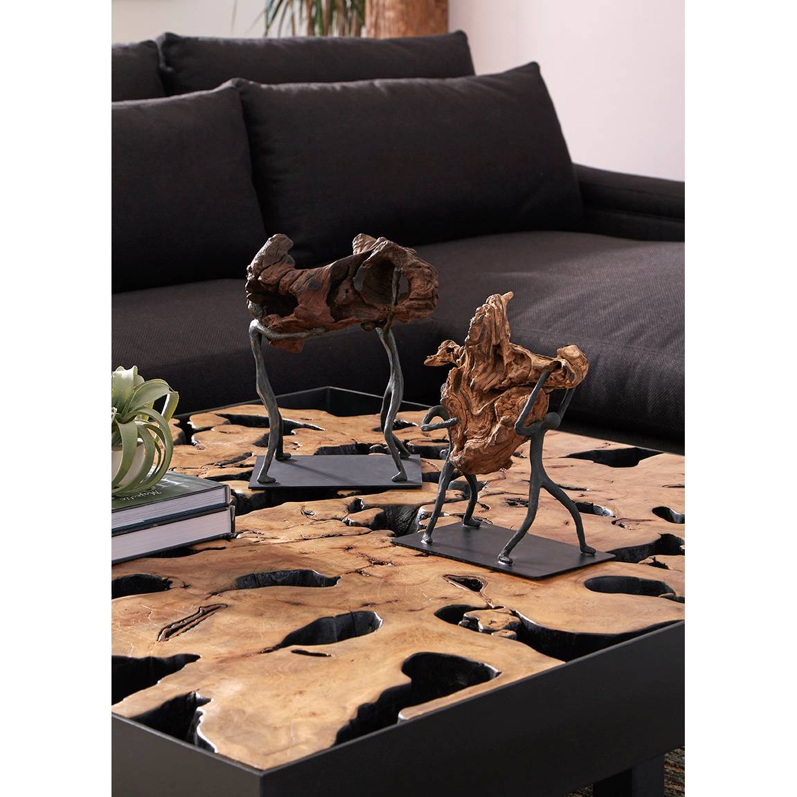 Atlas Lifting Wood Tabletop Sculpture