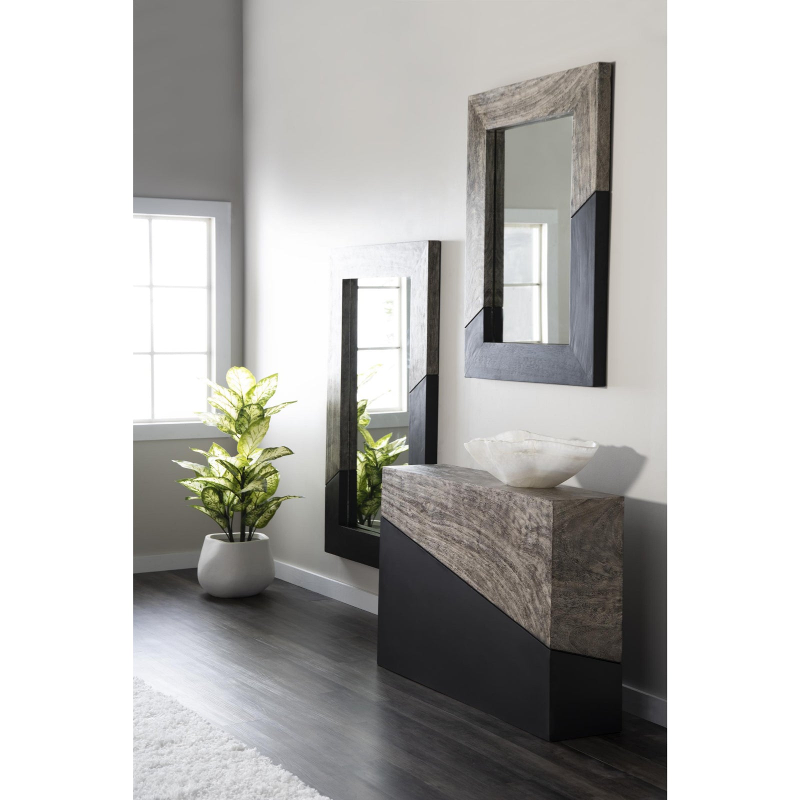 Geometry Wood Mirror - Gray Stone