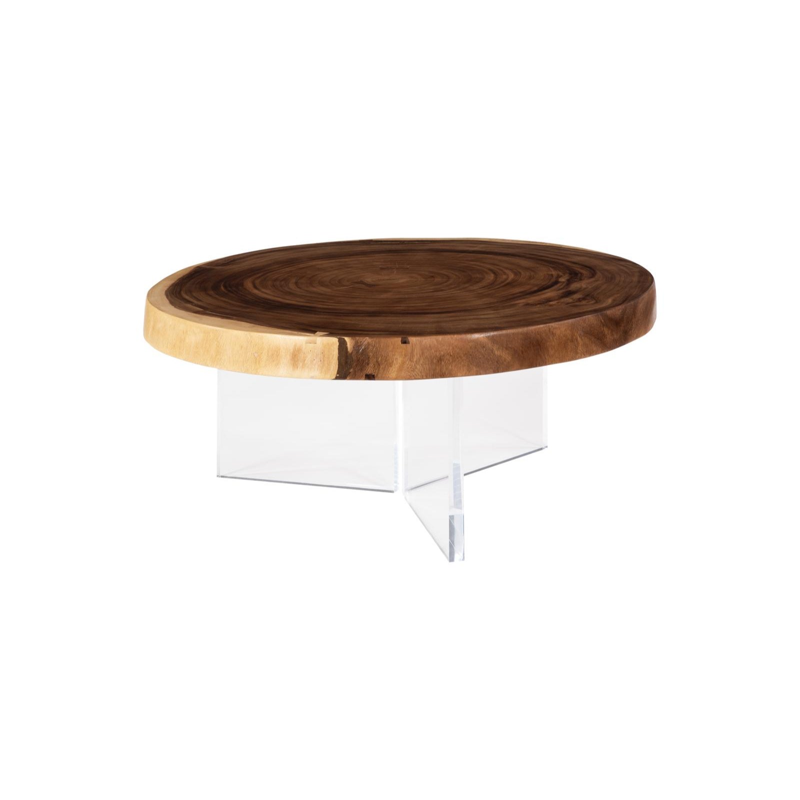 Floating Round Coffee Table with Acrylic Legs - Natural