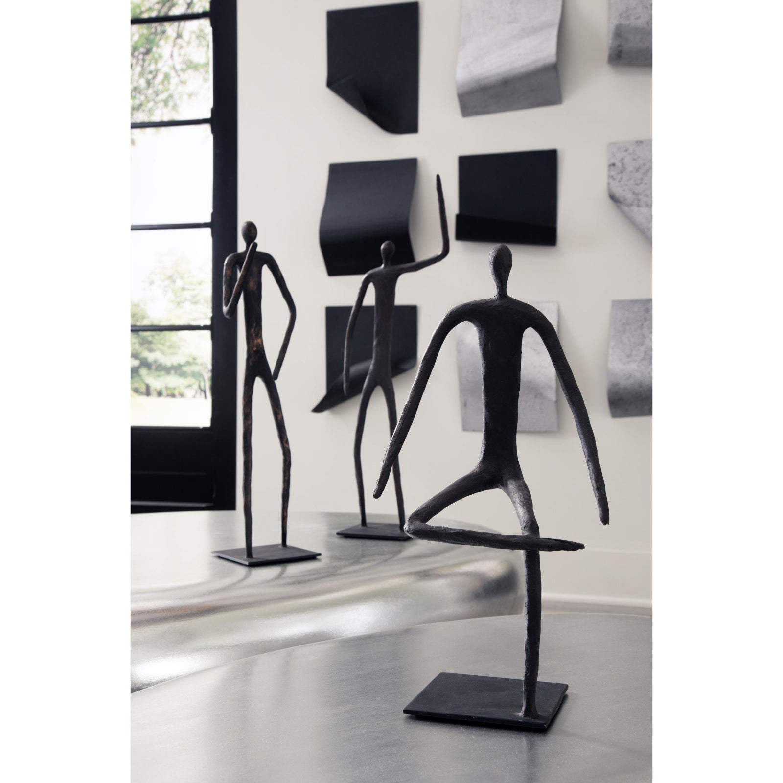 Abstract Figure on Metal Base with Arm Up - Bronze Finish