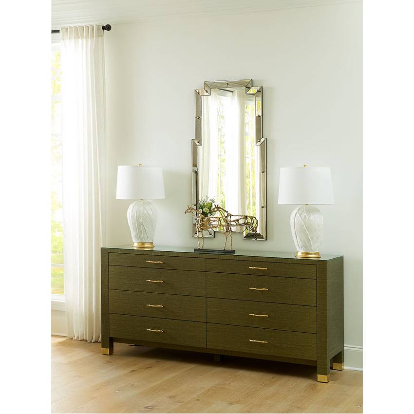 Tobacco Leaf Lamp with Shade 17-inch White Linen with Gold