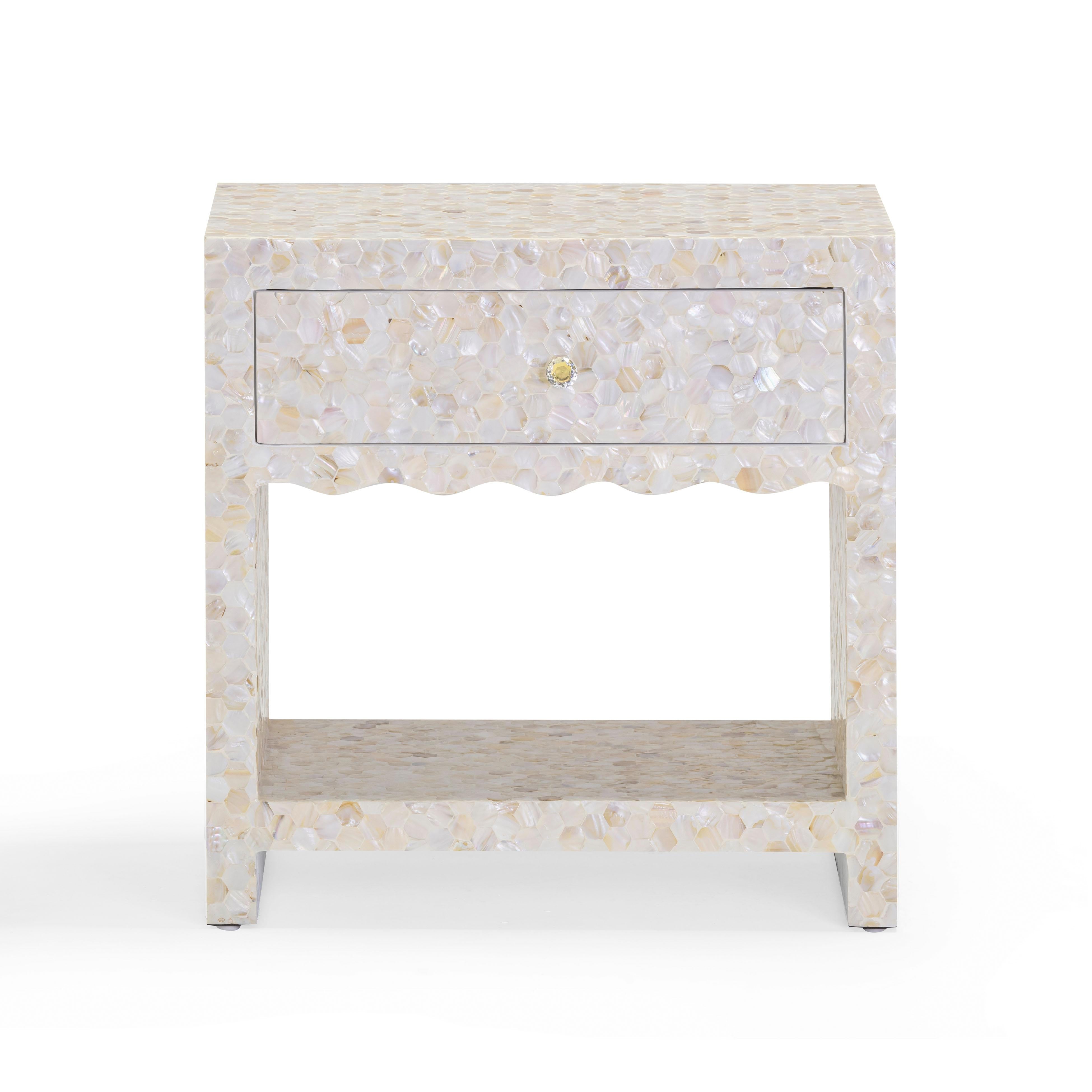 Piara 22" Natural Mother of Pearl Inlaid Nightstand with Drawer