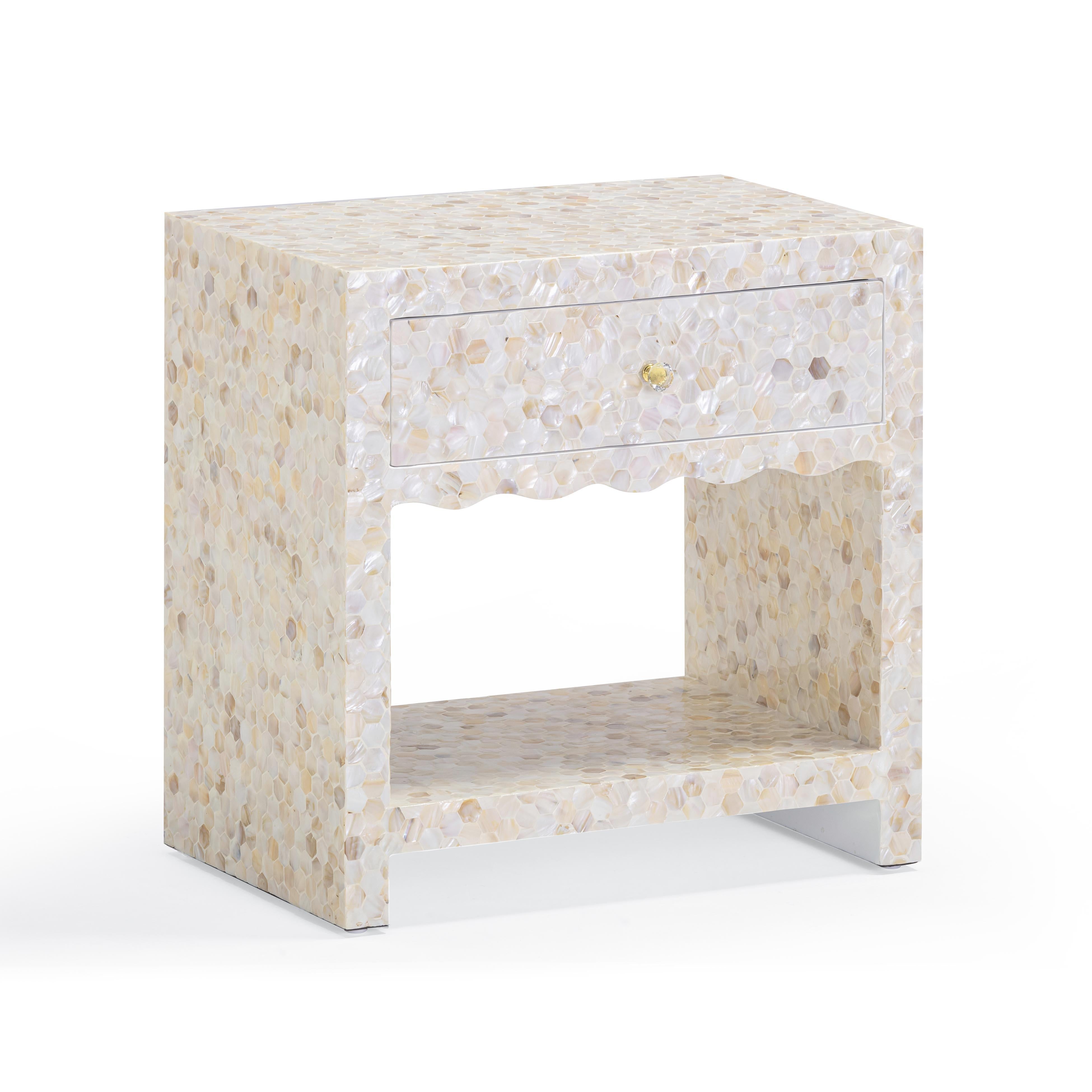 Piara 22" Natural Mother of Pearl Inlaid Nightstand with Drawer