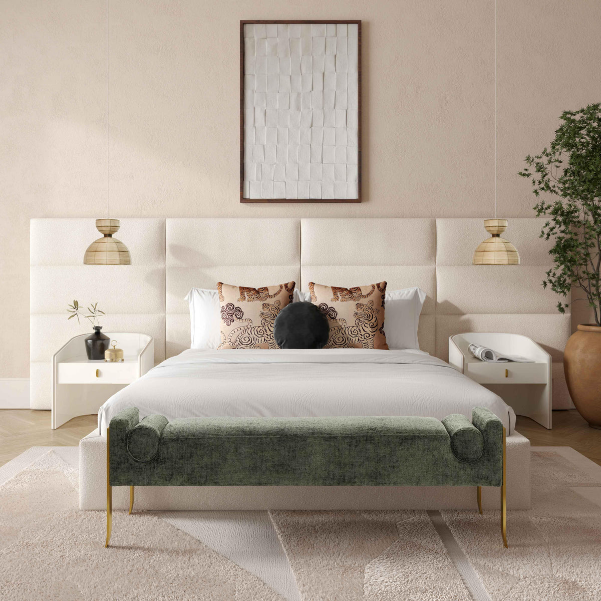 Eliana Cream Performance Boucle Headboard Wings