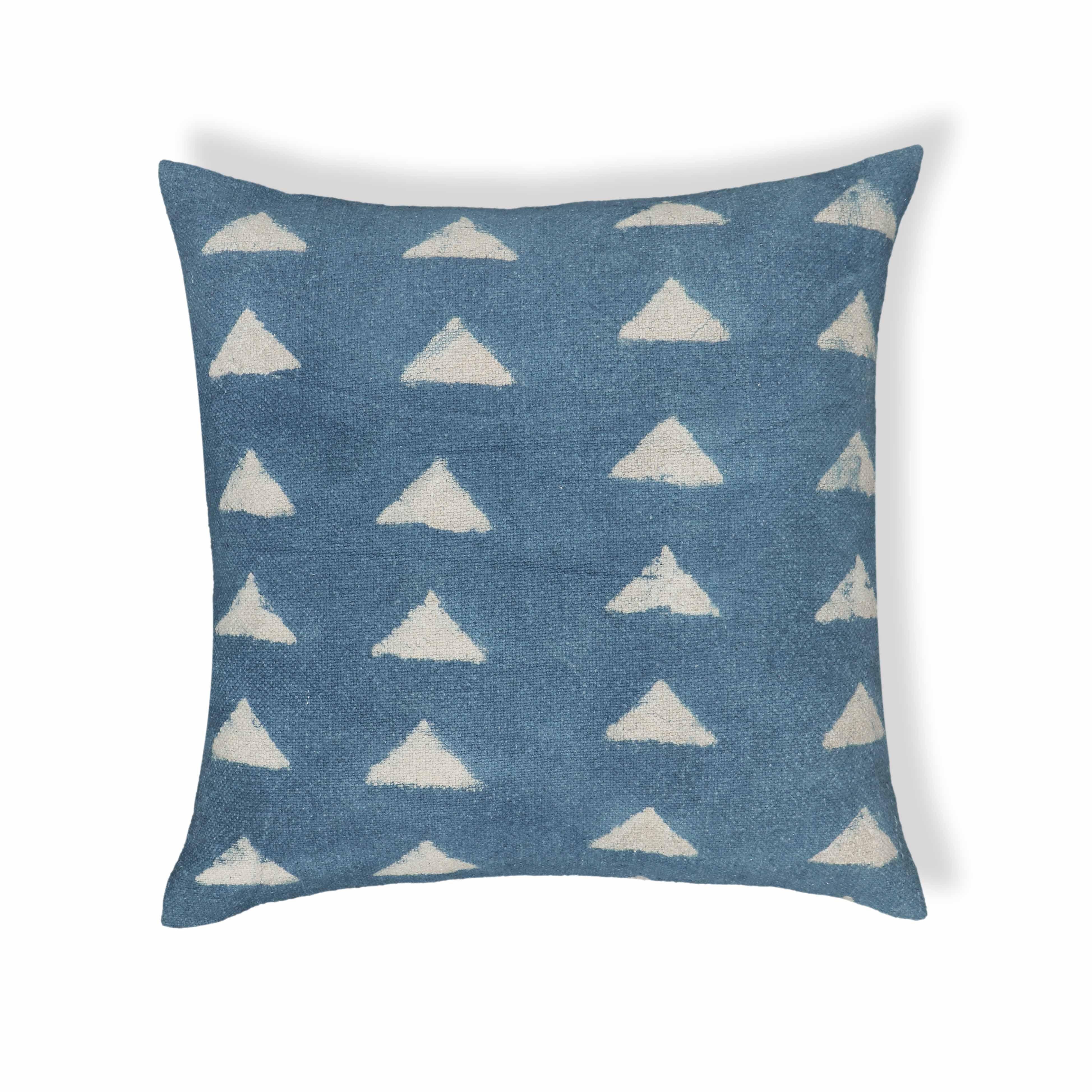 Indigo Triangles 20" Cotton Square Throw Pillow Cover