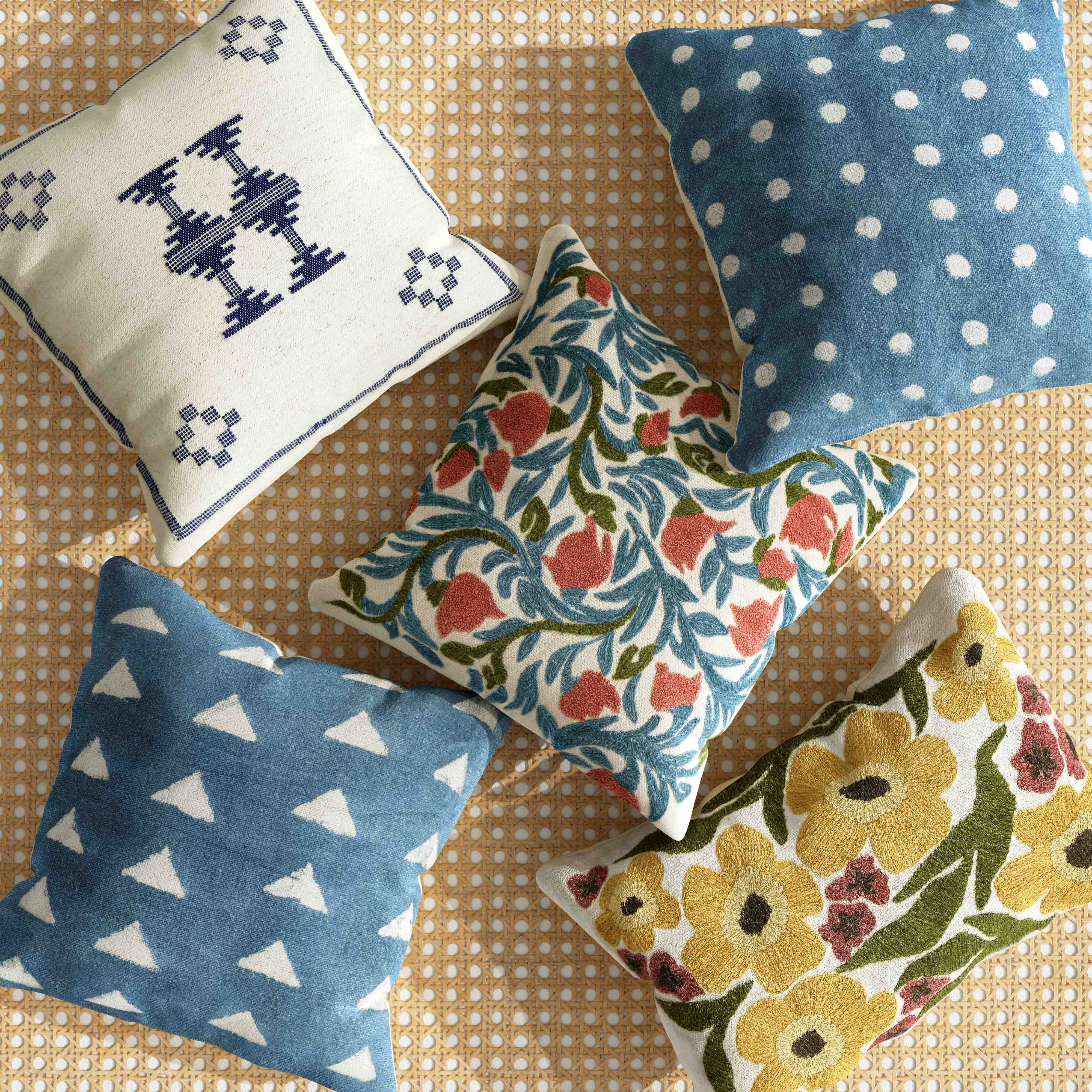 Indigo Dots 20" Cotton Square Throw Pillow Cover