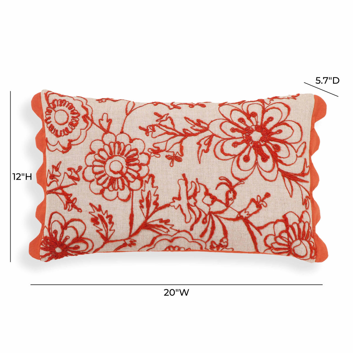 Portia 20"X12" Embroidered Cotton Flex Throw Pillow Cover