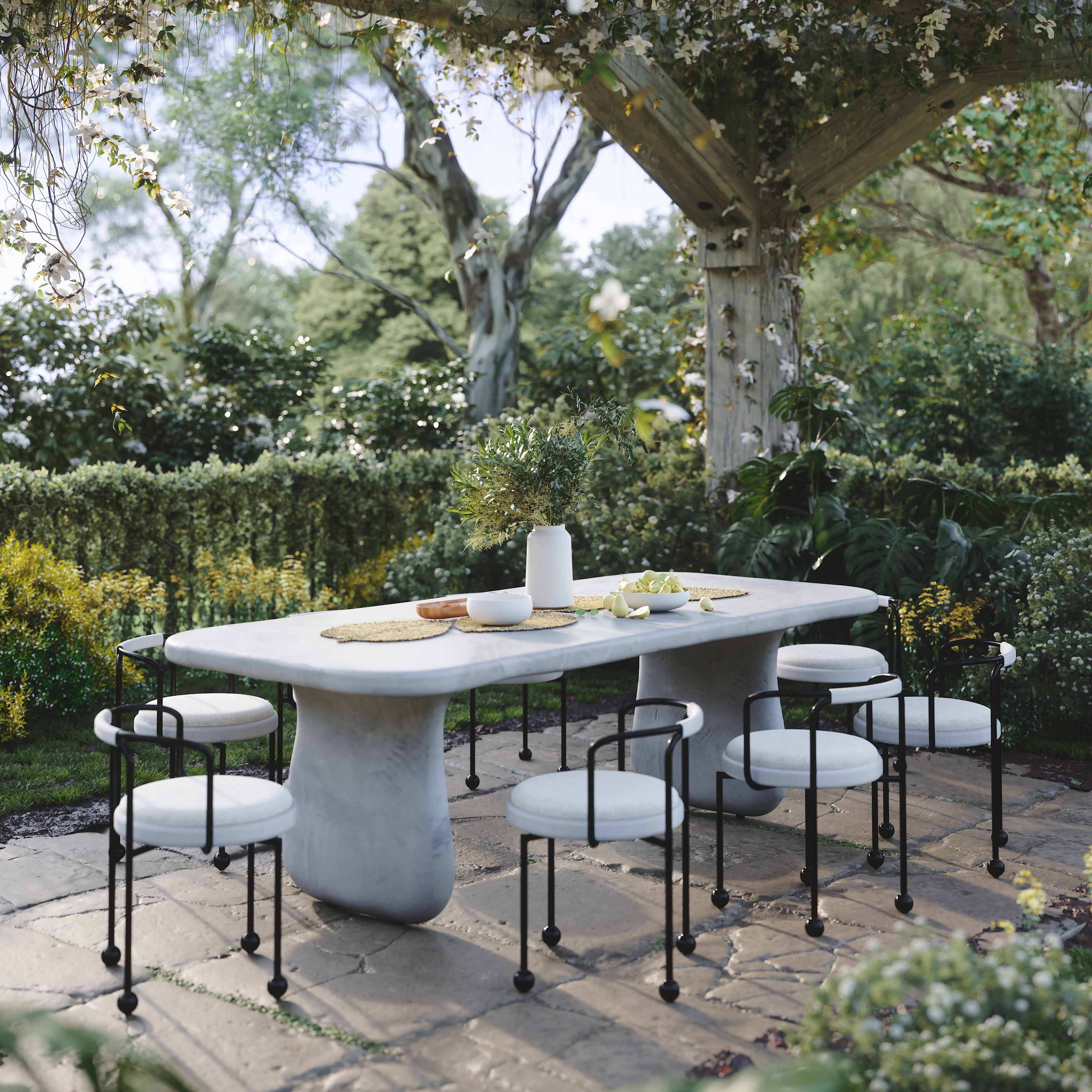 Athen 95" Grey Faux Stone Indoor/Outdoor Rectangular Dining Table