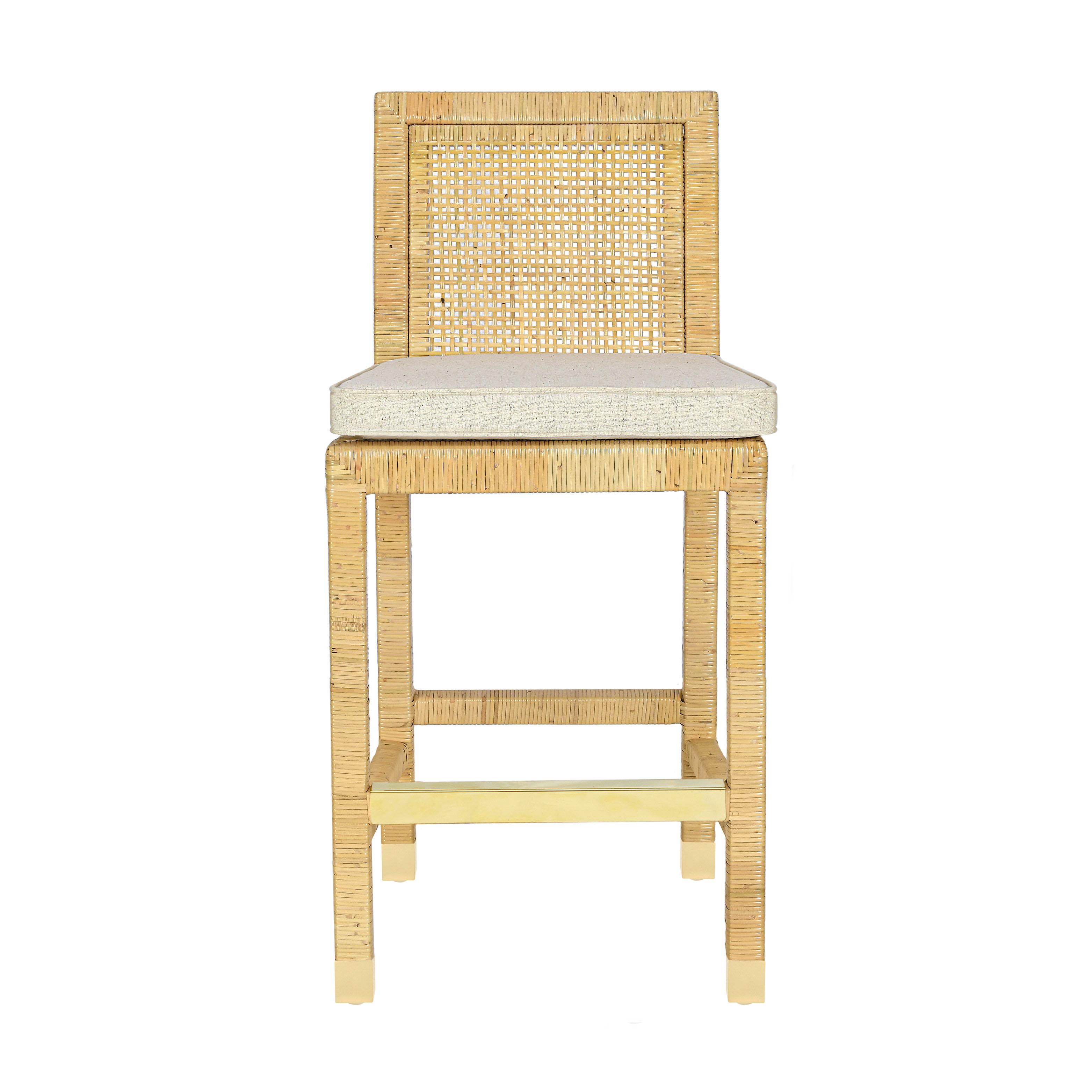 Amara Rattan & Cream Contract-Grade Linen Counter Stool