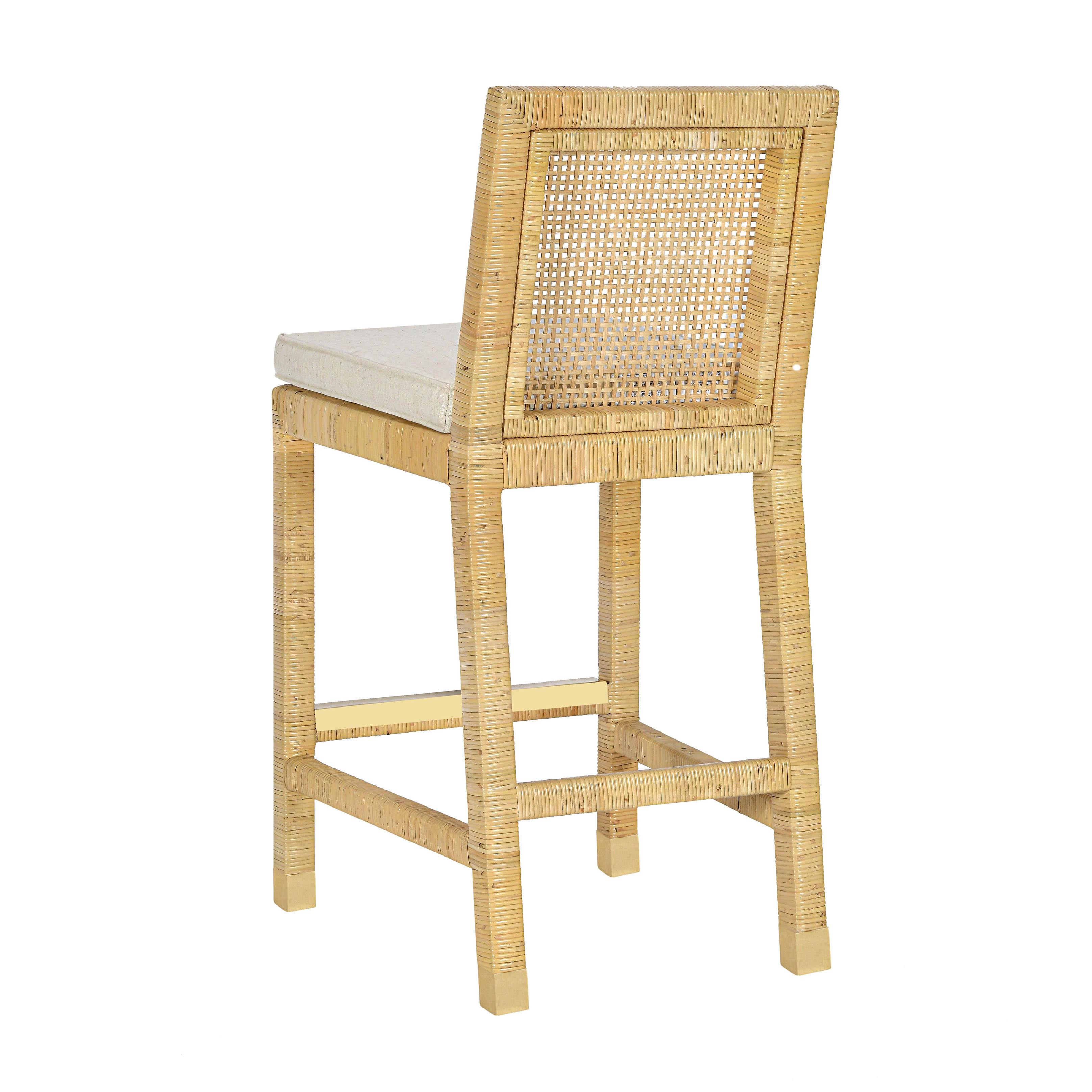 Amara Rattan & Cream Contract-Grade Linen Counter Stool