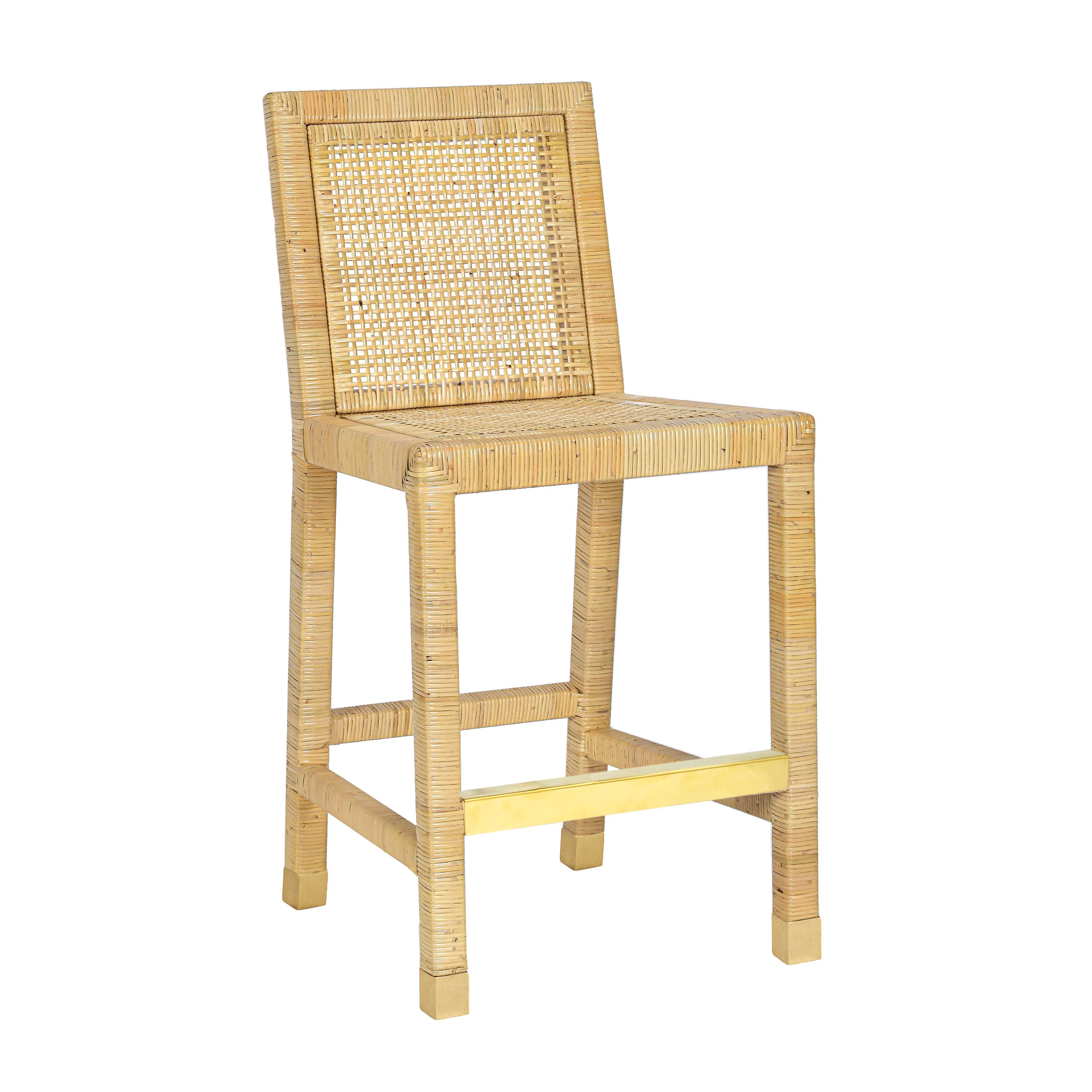 Amara Rattan & Cream Contract-Grade Linen Counter Stool