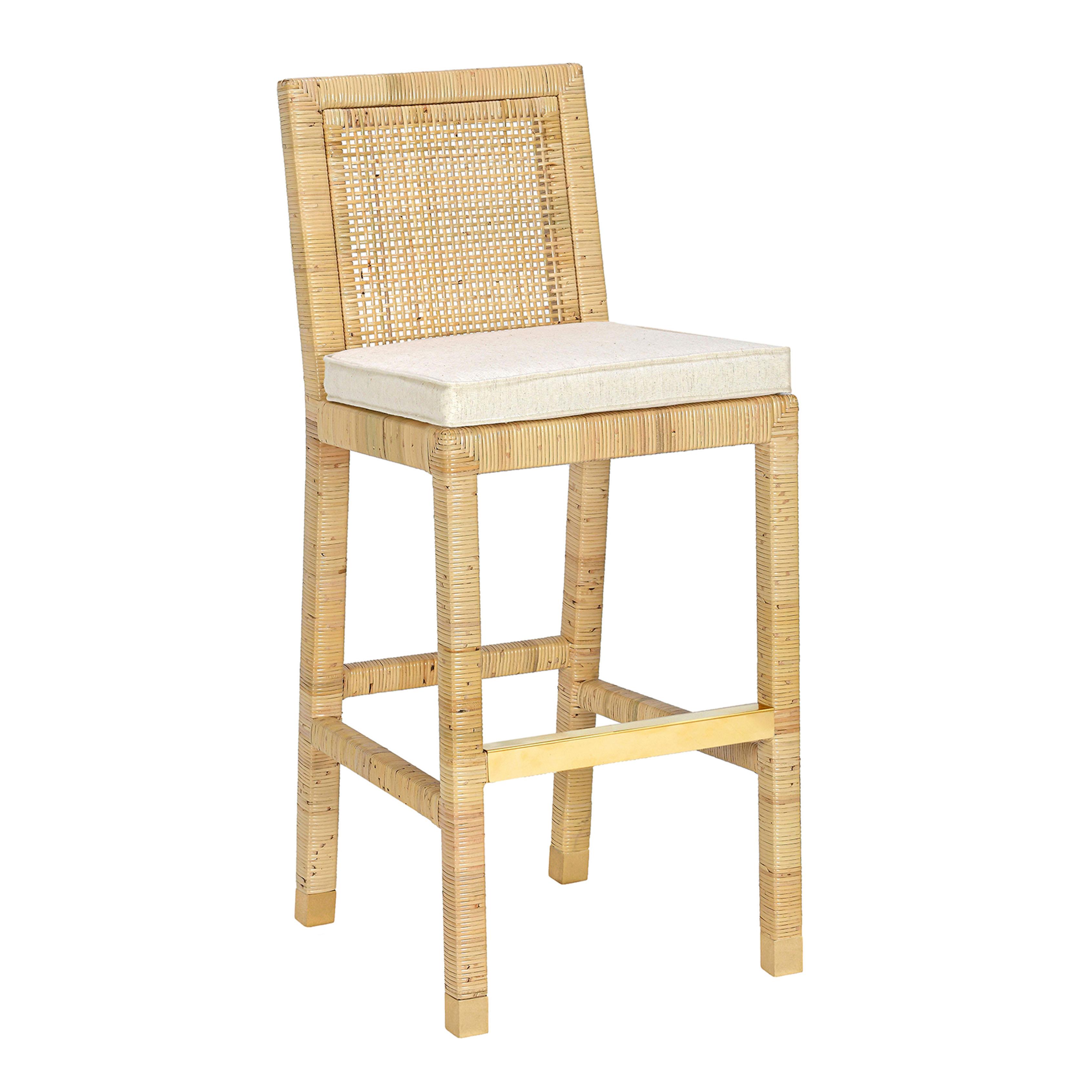 Amara Rattan & Cream Contract-Grade Linen Bar Stool