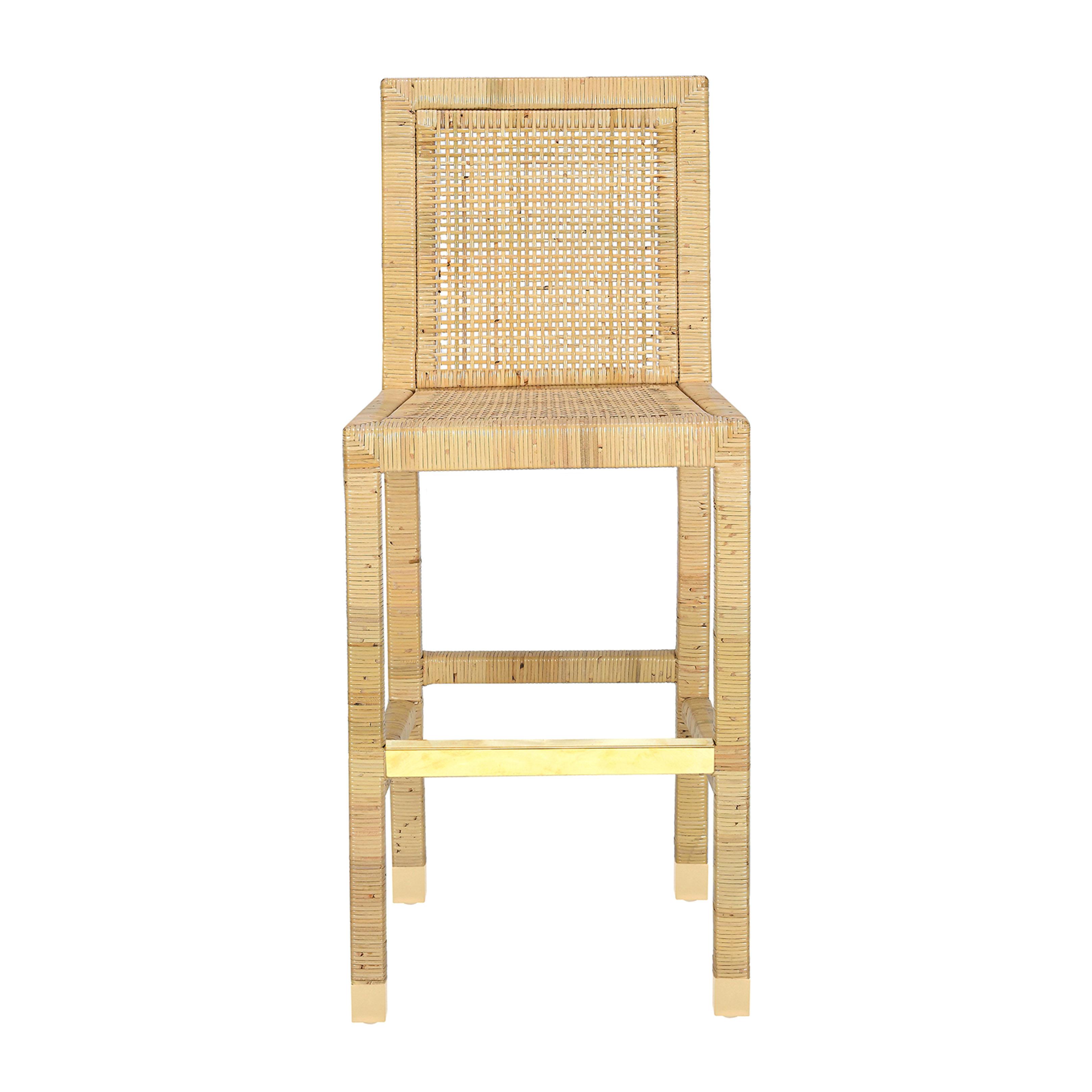 Amara Rattan & Cream Contract-Grade Linen Bar Stool