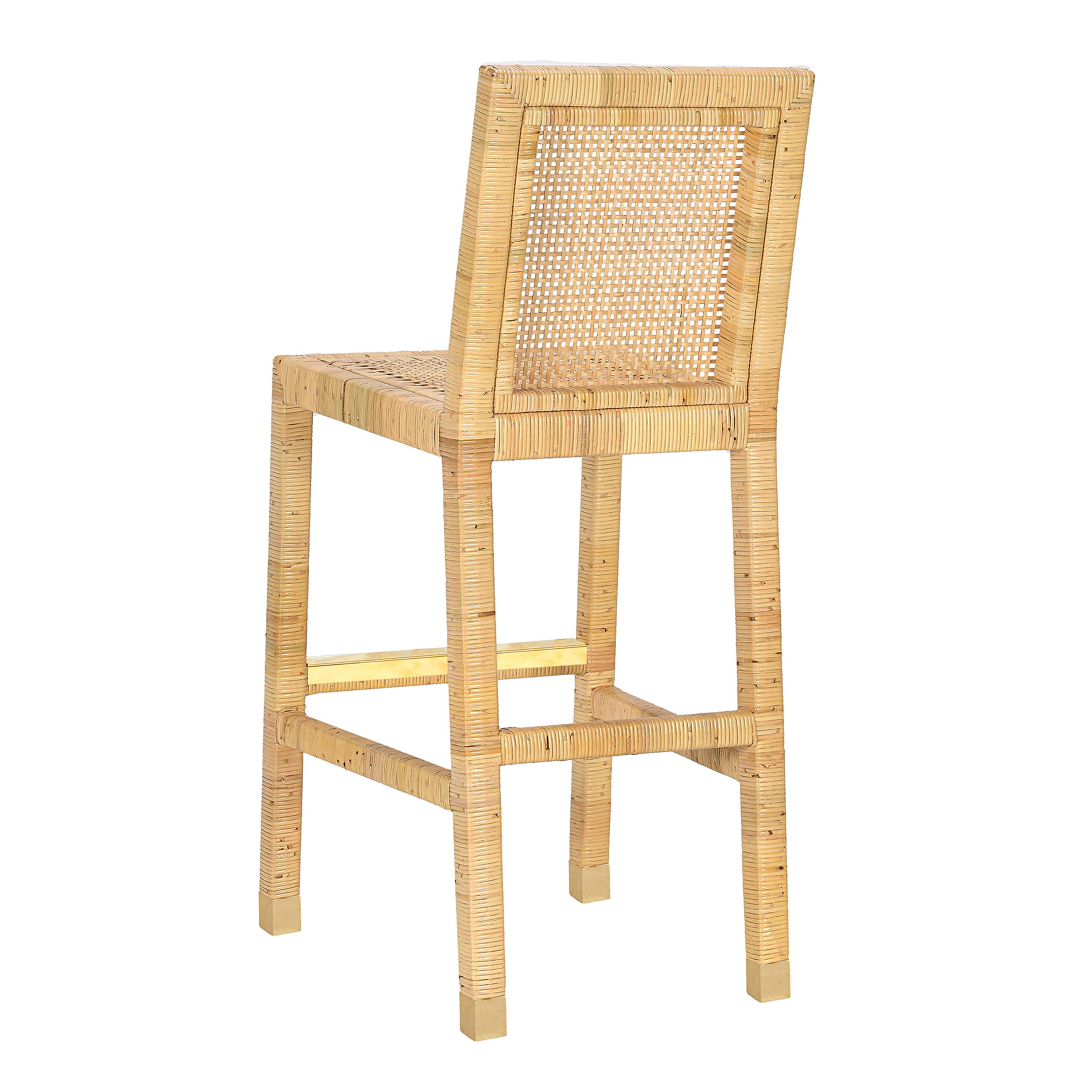 Amara Rattan & Cream Contract-Grade Linen Bar Stool