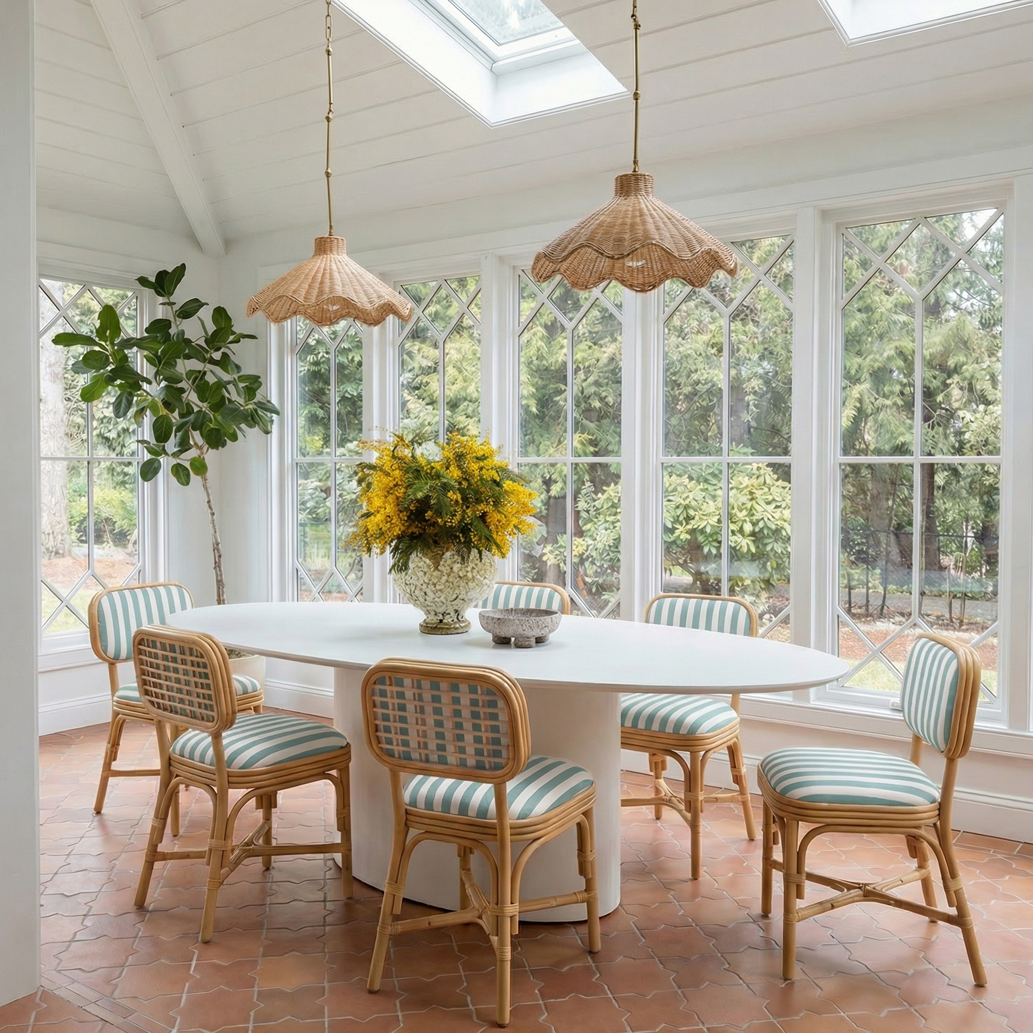 Dorine Striped Performance Linen and Rattan Dining Chair