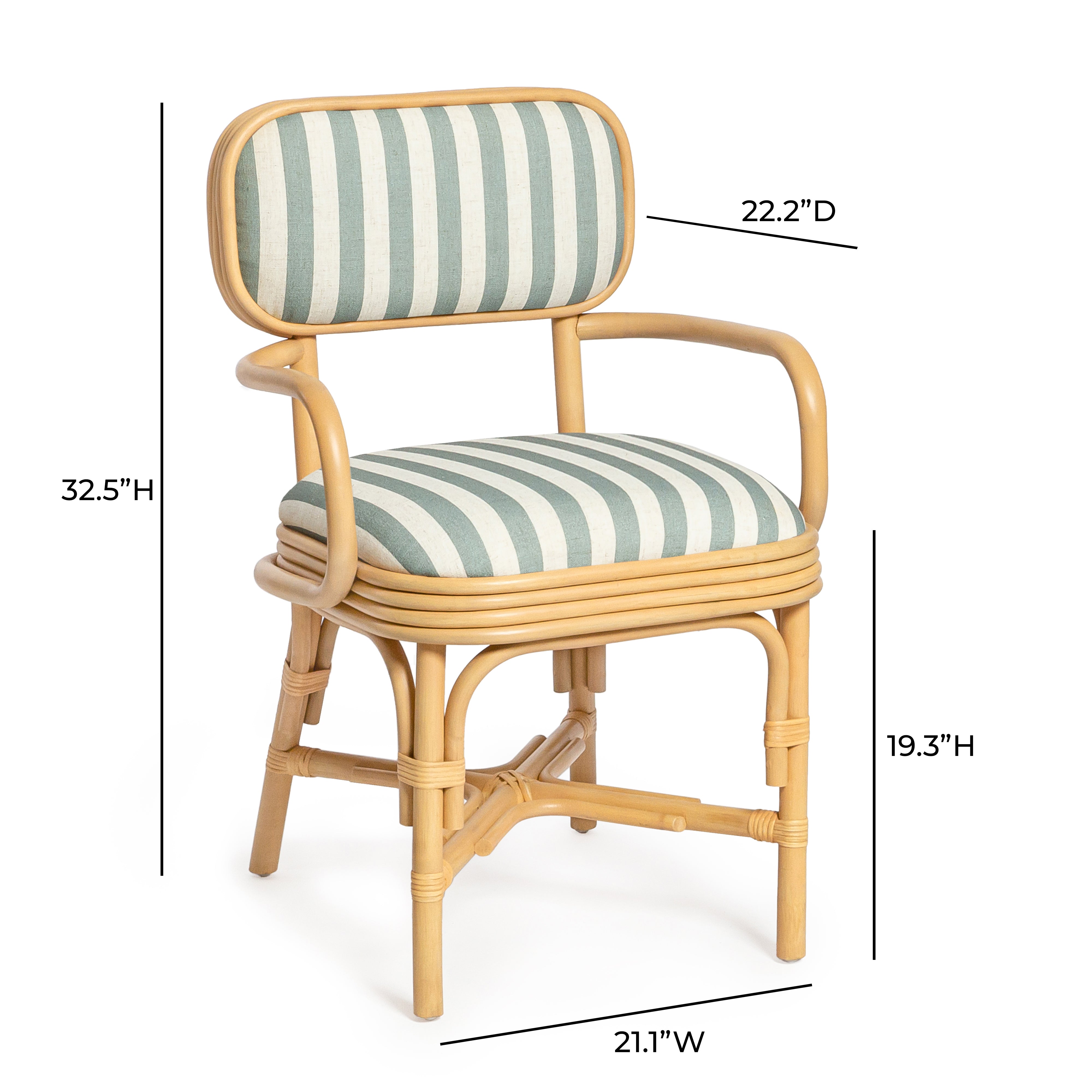 Dorine Striped Performance Linen and Rattan Dining Armchair