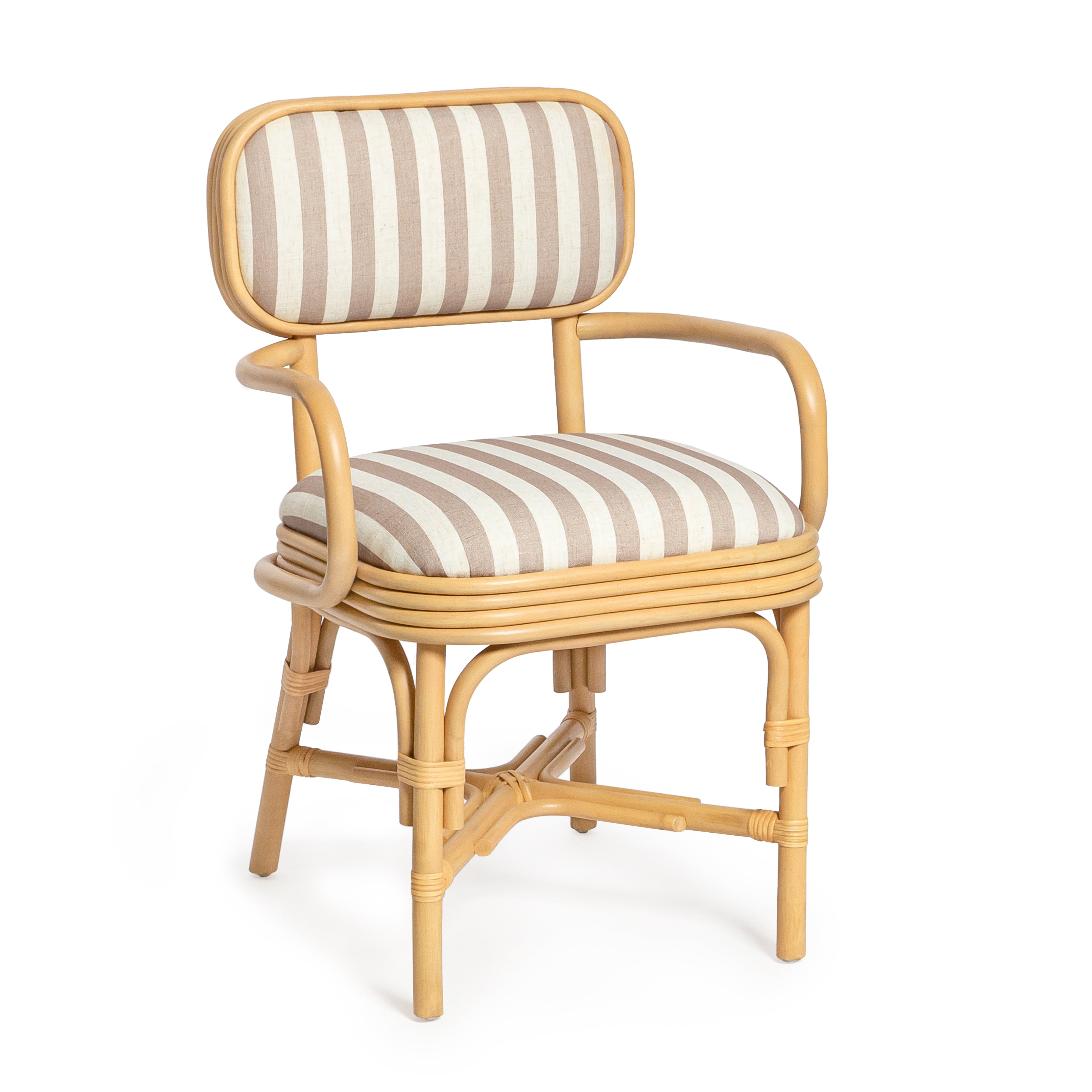 Dorine Striped Performance Linen and Rattan Dining Armchair