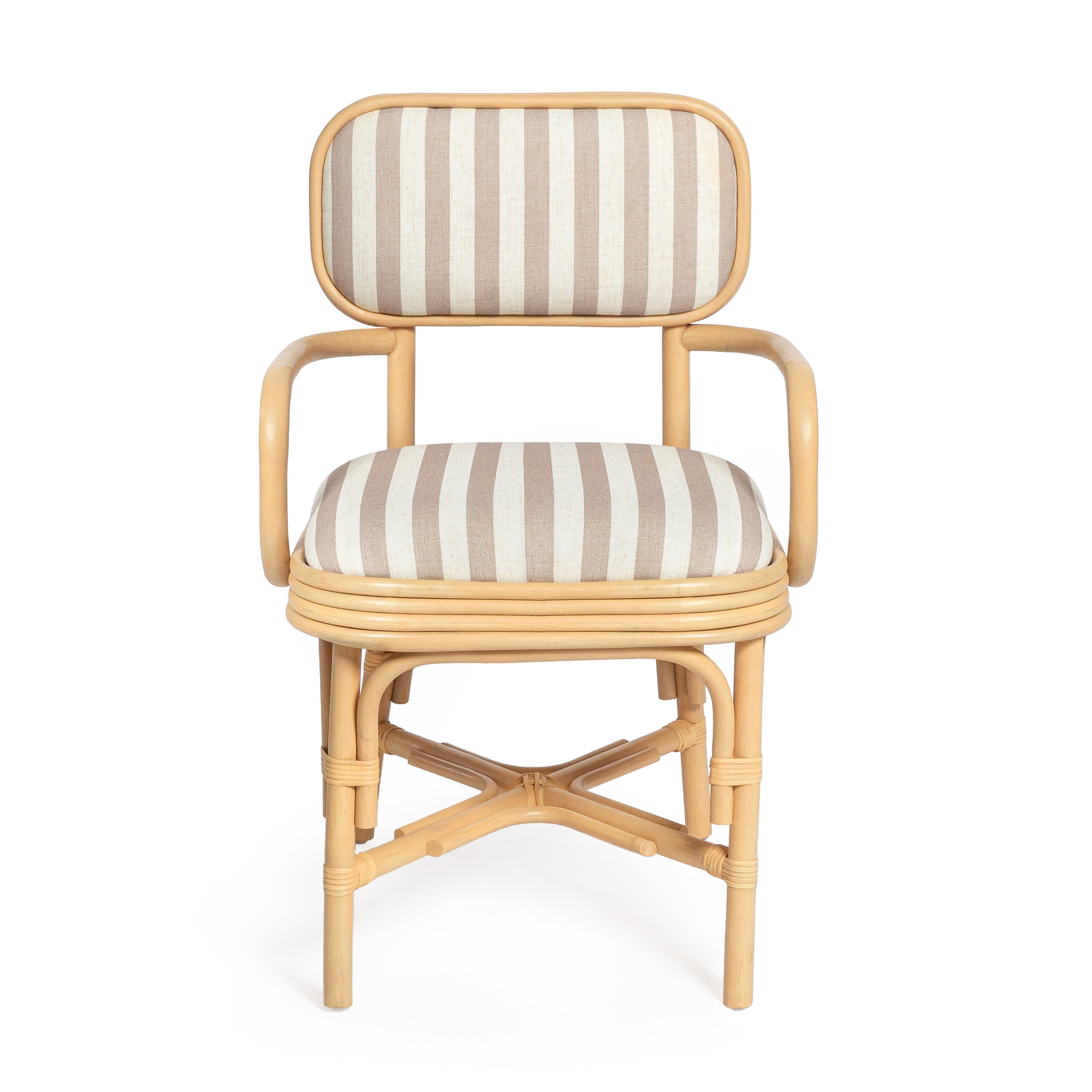 Dorine Striped Performance Linen and Rattan Dining Armchair