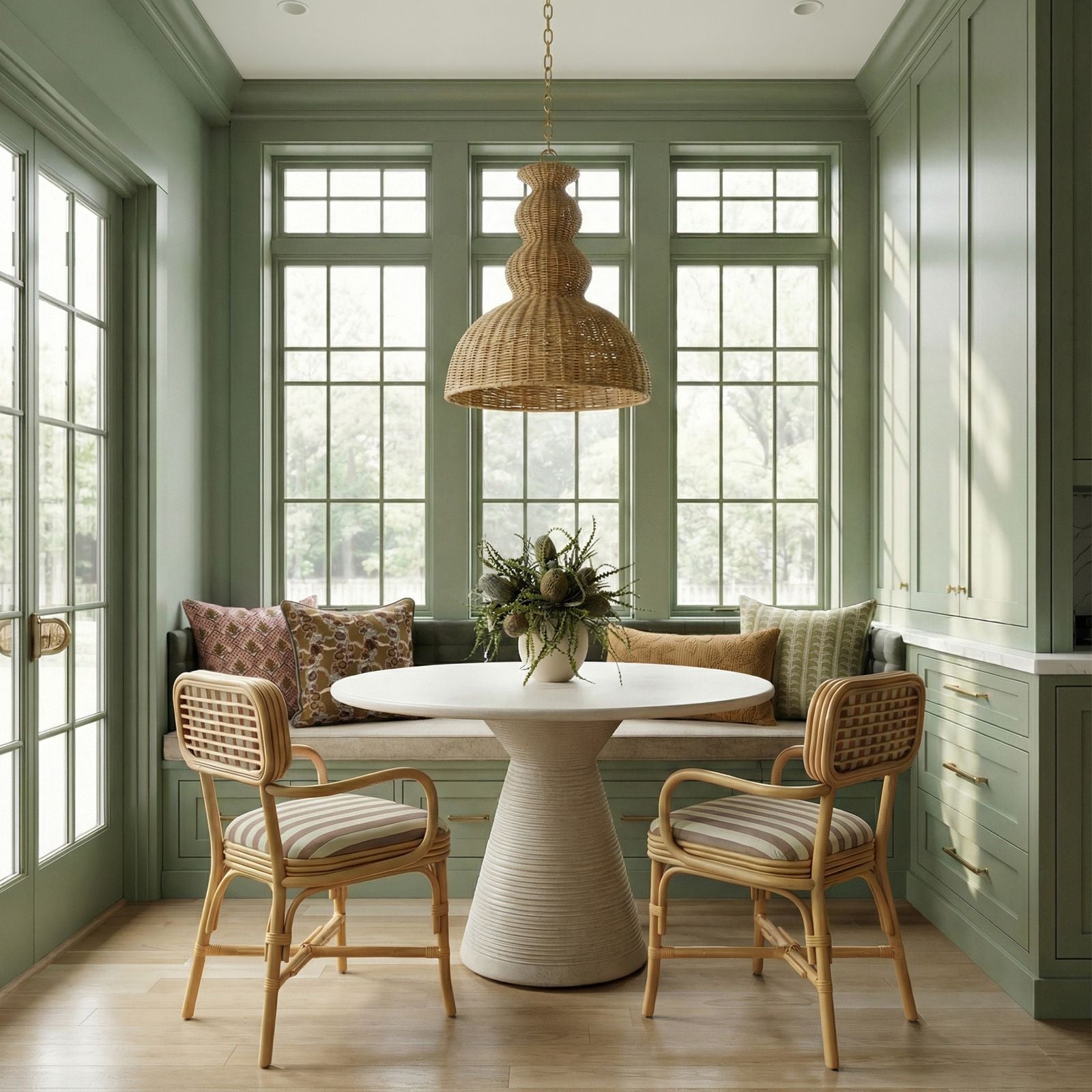 Dorine Striped Performance Linen and Rattan Dining Armchair